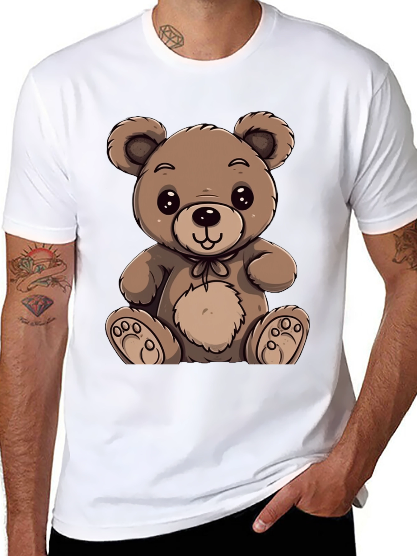 Black Cute Teddy Bear Graphic Tee view 8