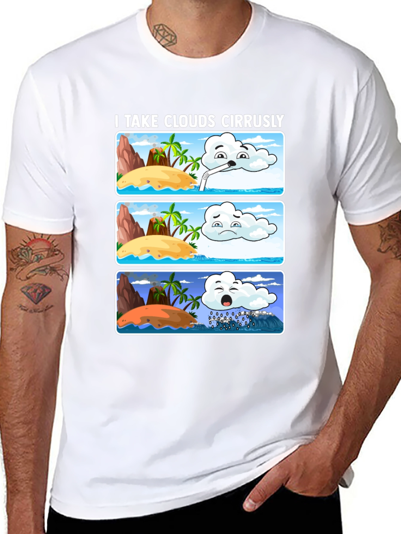 Black Humorous Weather Cartoon T-Shirt view 8