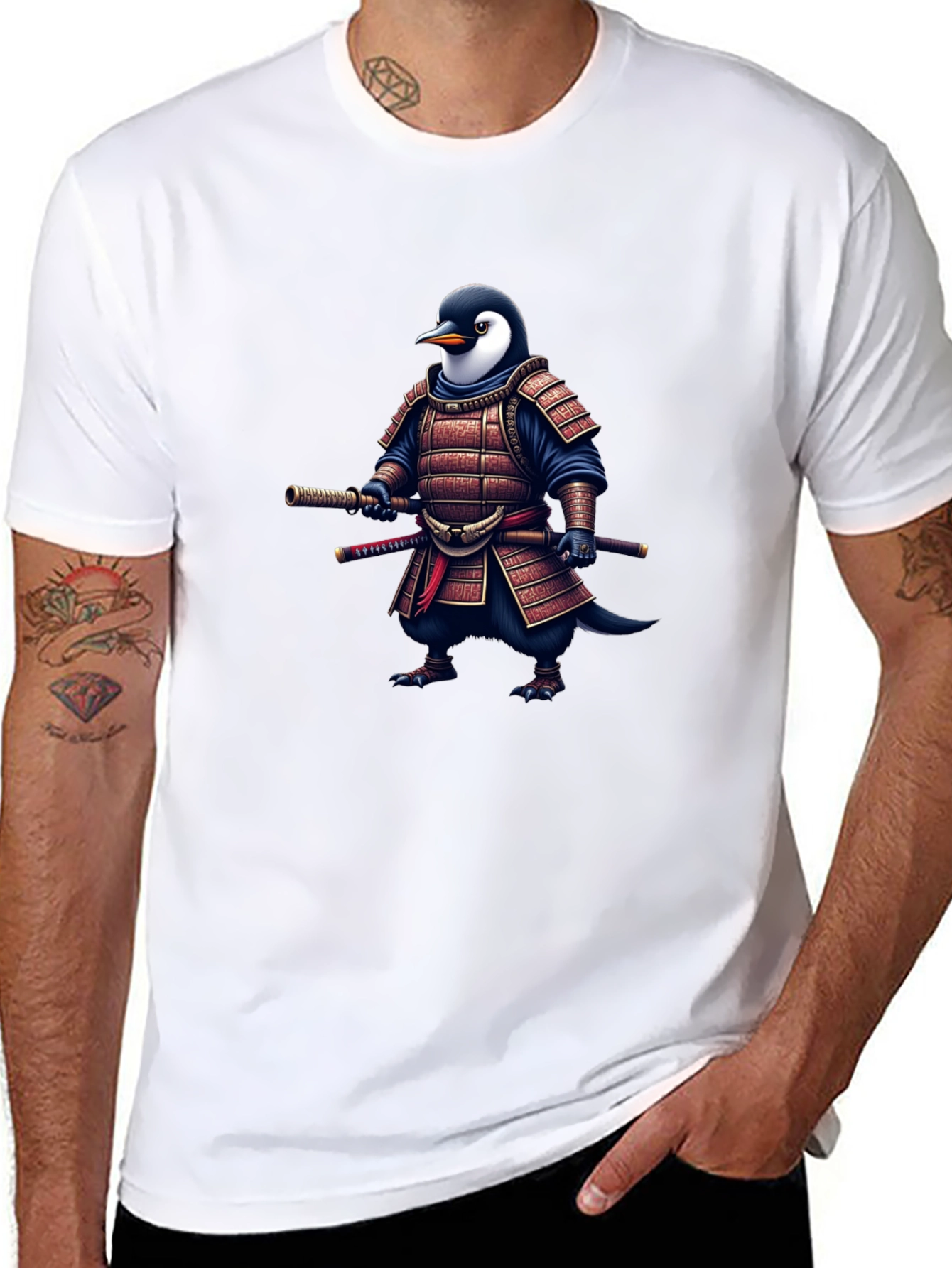 Black Samurai Penguin T-Shirt - Unique Graphic Tee view 8