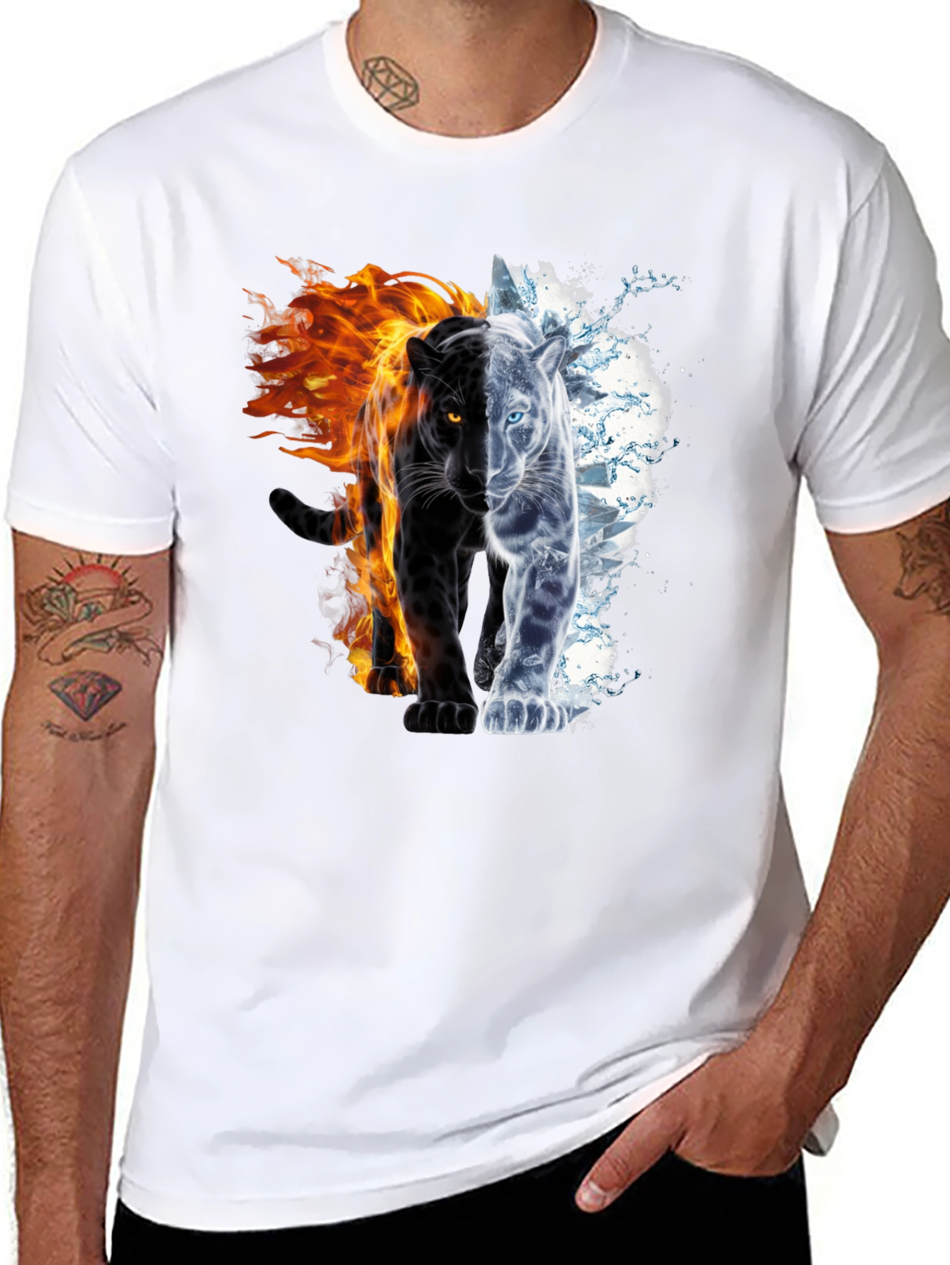 Black Fire and Ice Panther Graphic Tee - Black view 8