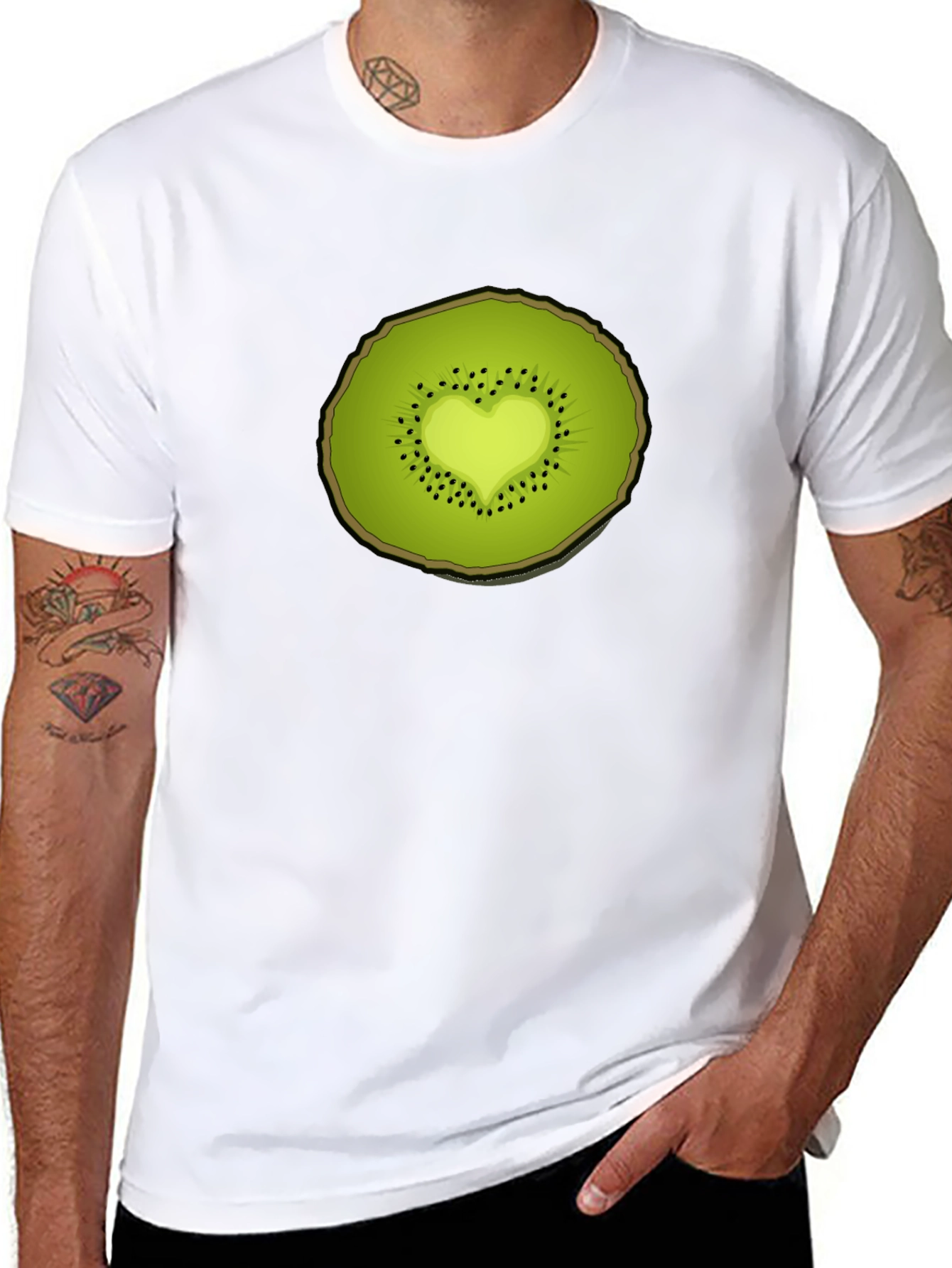 Black Kiwi Heart Graphic Tee - Unique Fruit Design view 8