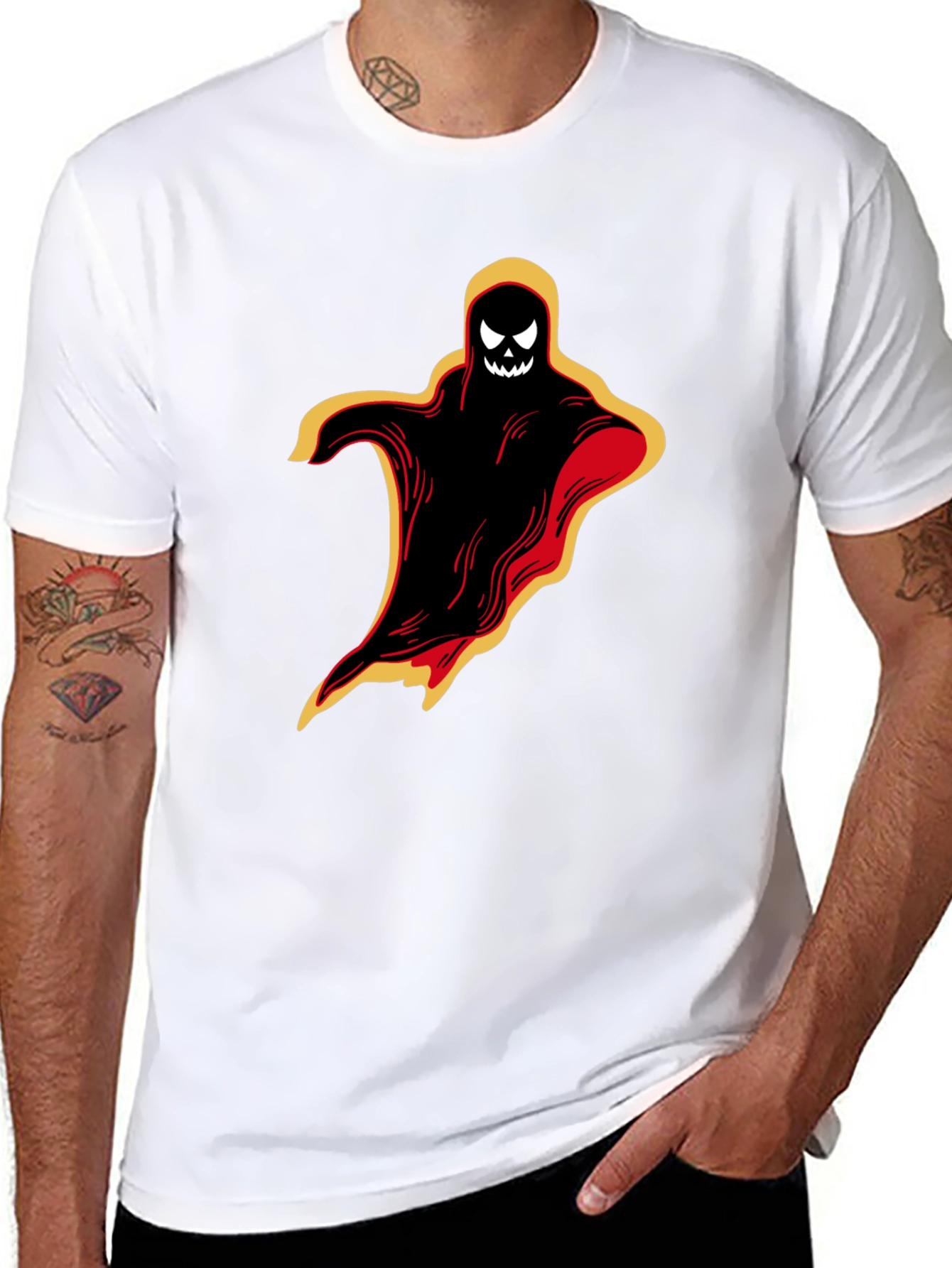 Black Halloween Ghost Graphic Tee - Spooky Black T-Shirt view 8