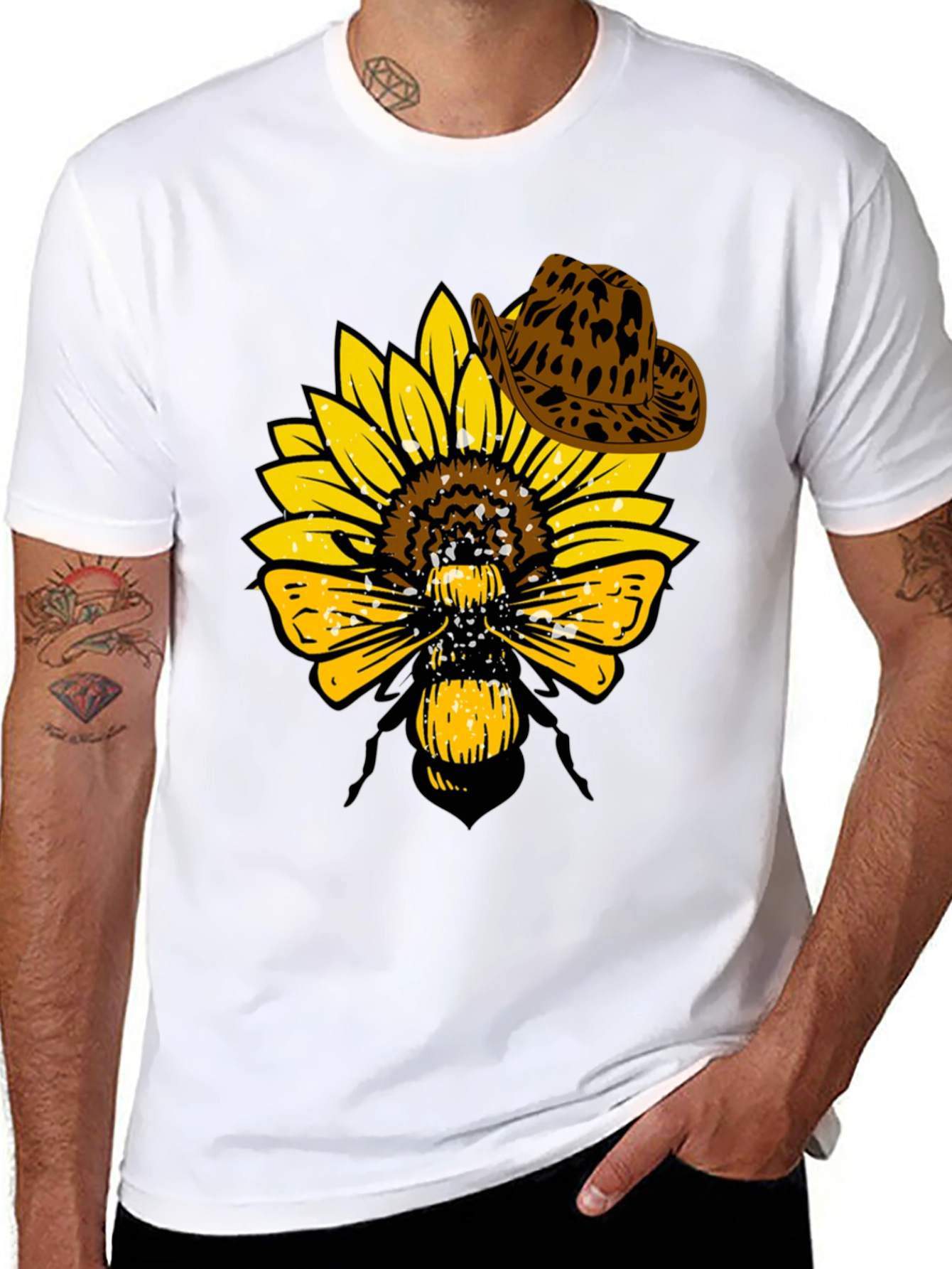Black Sunflower Bee Cowboy Hat T-Shirt view 8