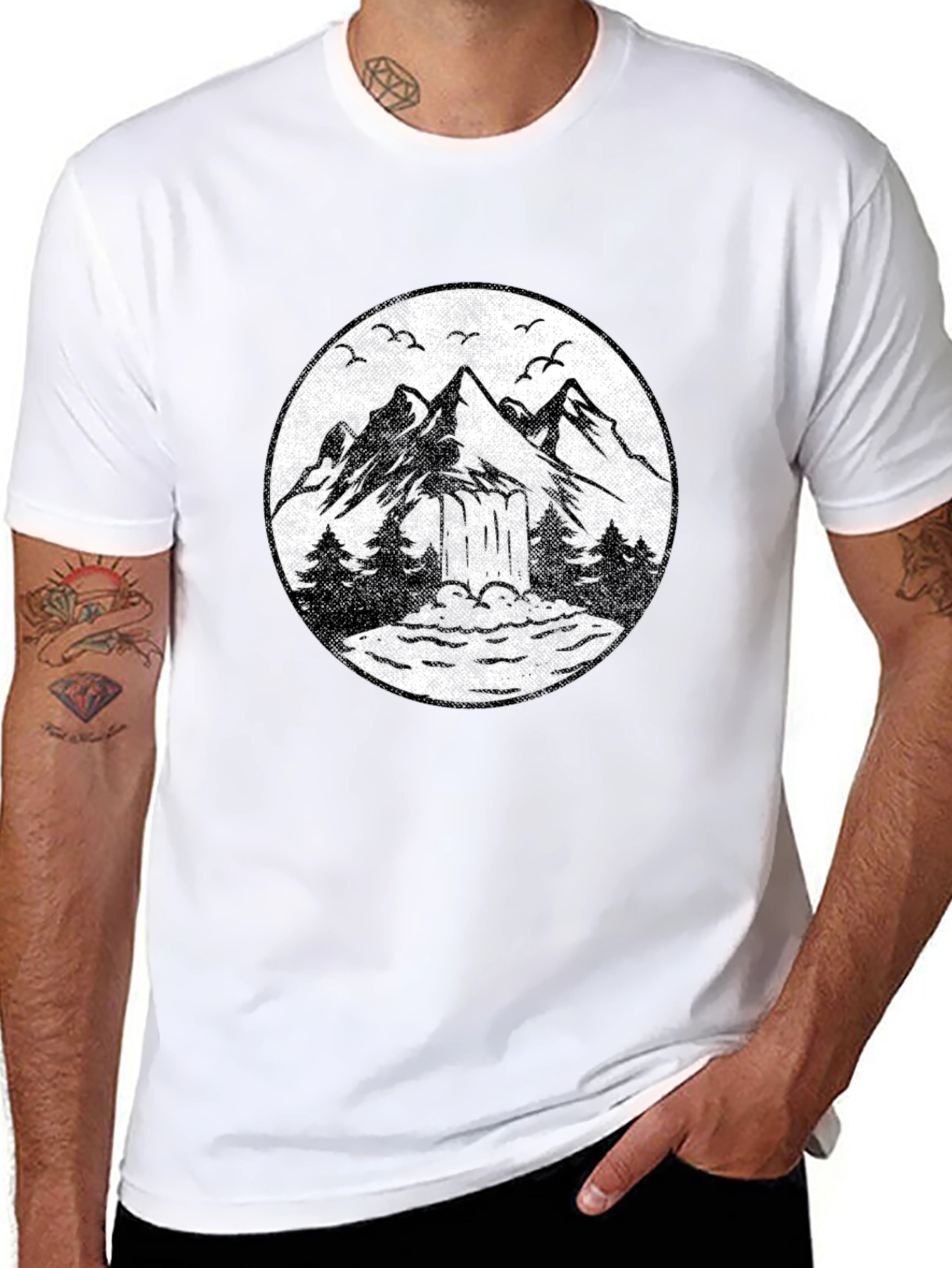 Black Mountain Scene Graphic Tee - Black Unisex T-Shirt view 8