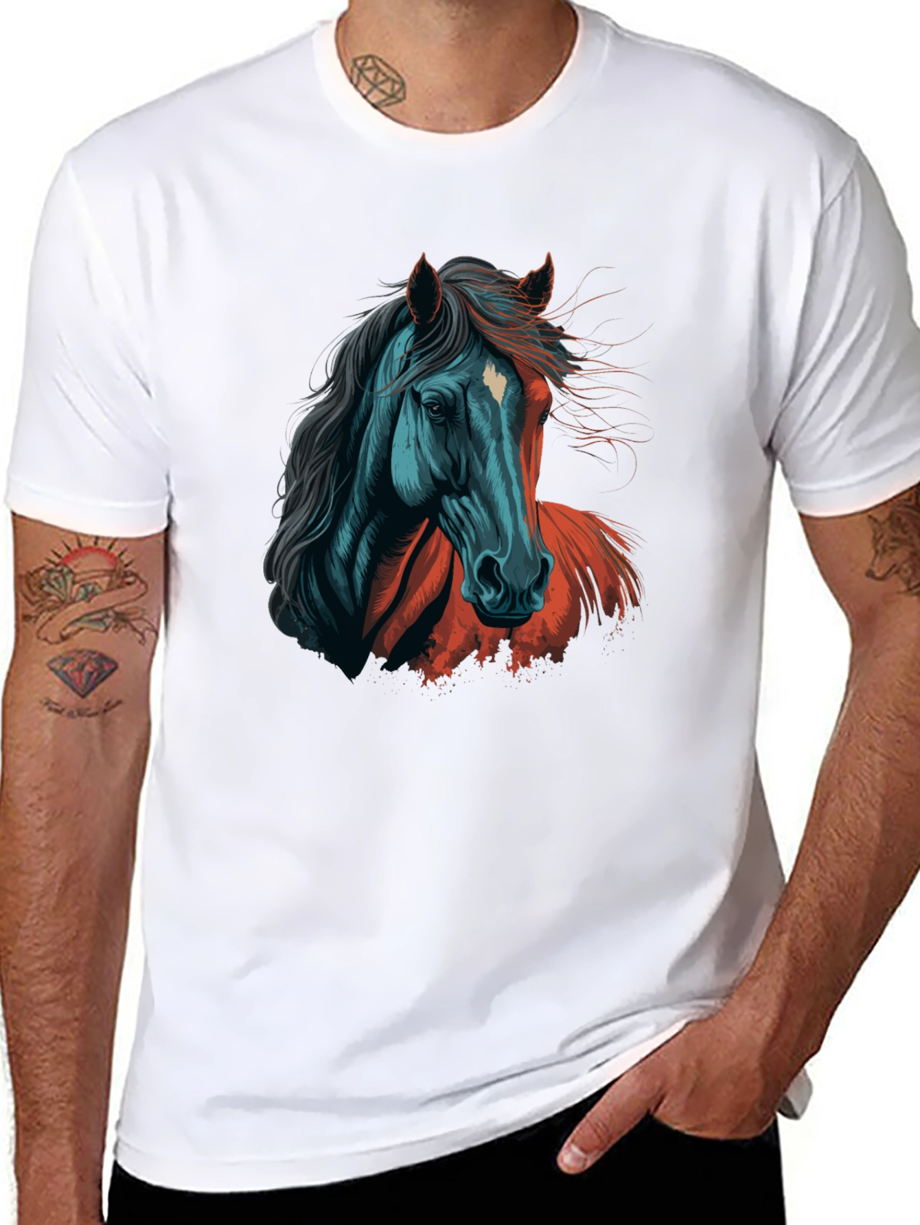 Black Horse Graphic Tee - Artistic Print Black T-Shirt view 8