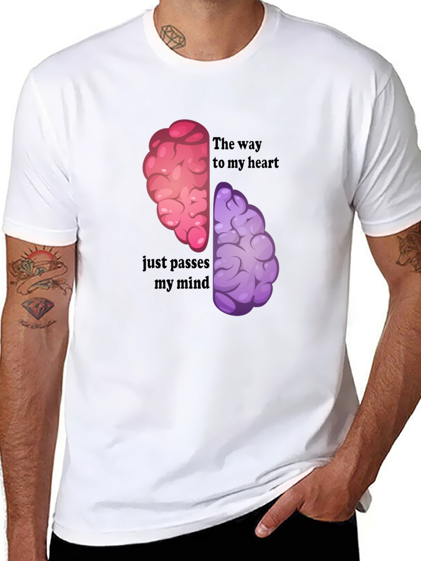 Black Brain Humor Graphic T-Shirt - The Way to My Heart view 8
