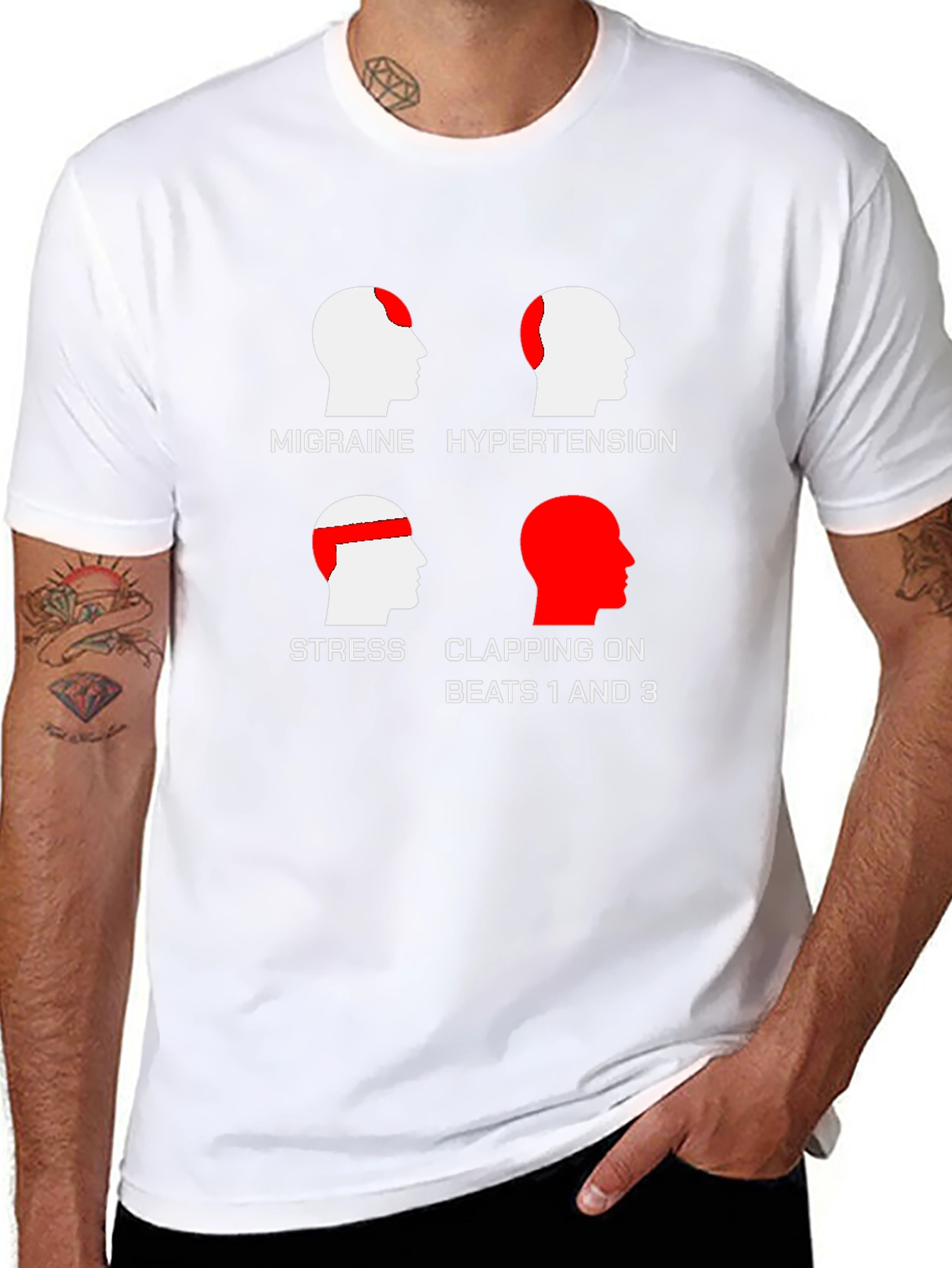 Black Funny Headache T-Shirt - Clapping on Beats view 8