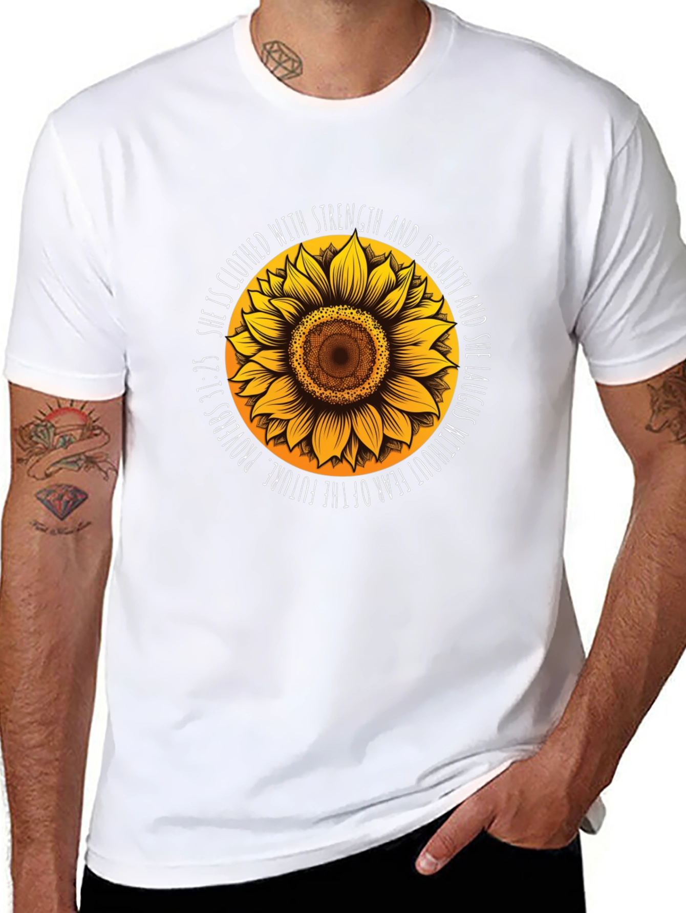Black Sunflower Proverbs T-Shirt: Strength & Dignity view 8