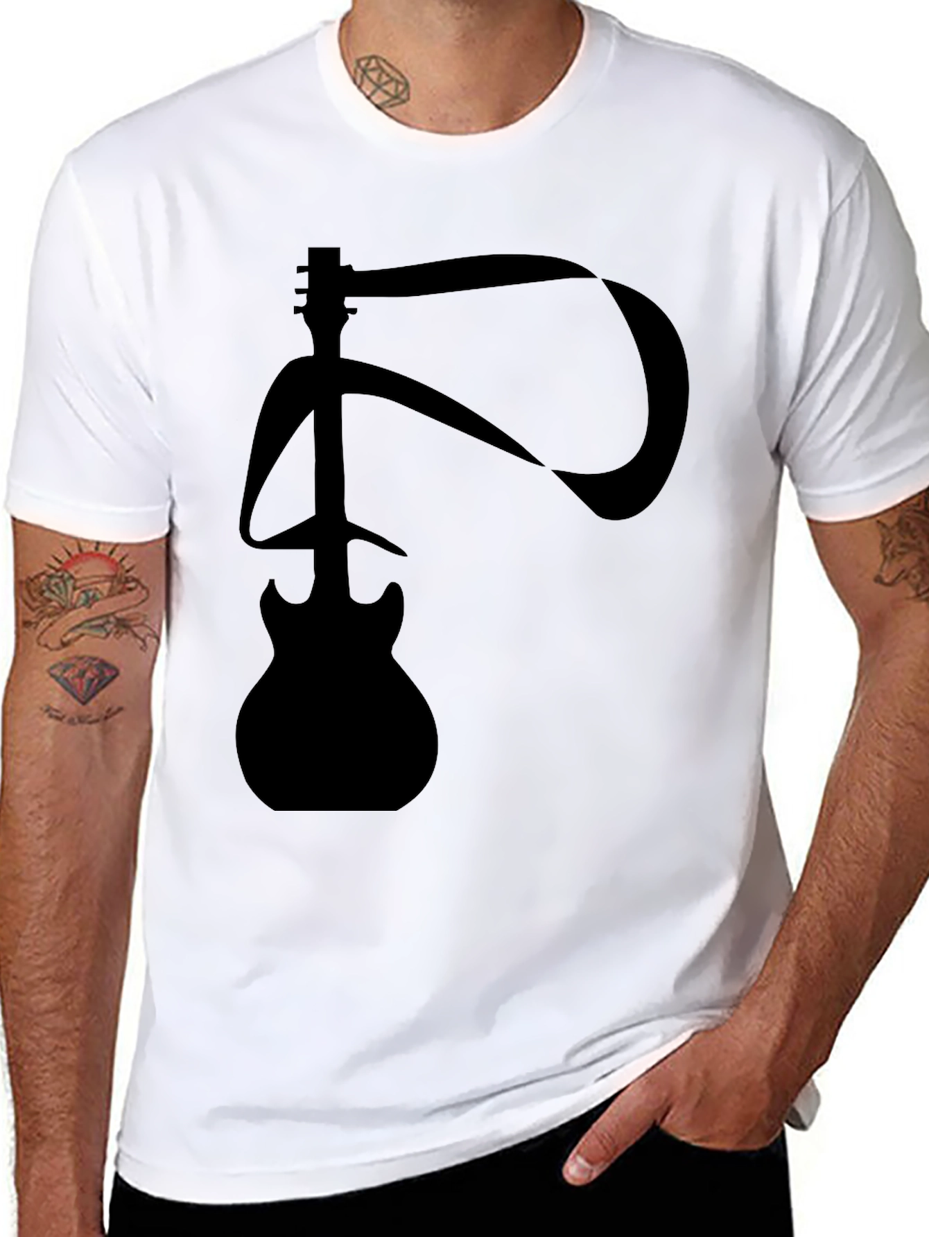 Black Abstract Guitar Graphic T-Shirt view 8