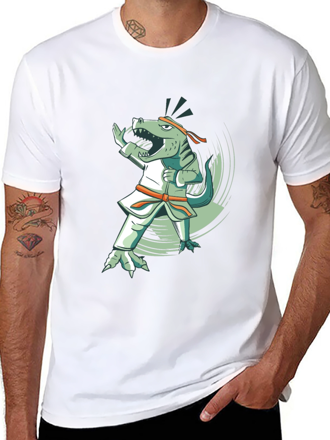 Black Martial Arts Dinosaur Black T-Shirt view 8