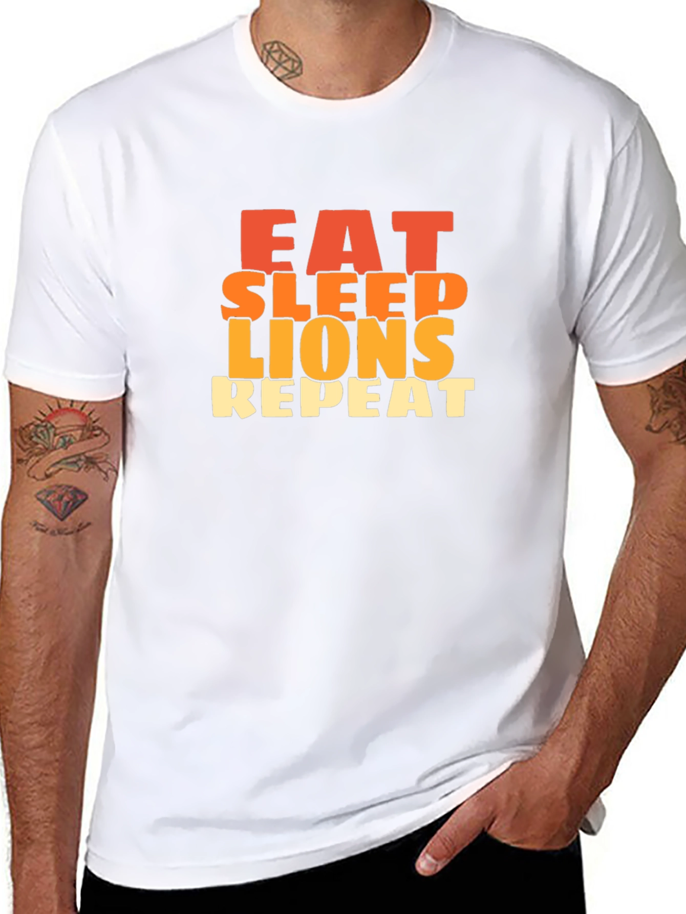 Black Eat Sleep Lions Repeat Graphic Tee - Black Cotton T-Shirt view 8