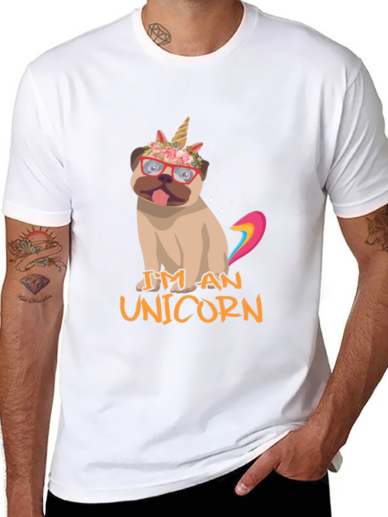 Black I'm An Unicorn Pug T-Shirt view 8