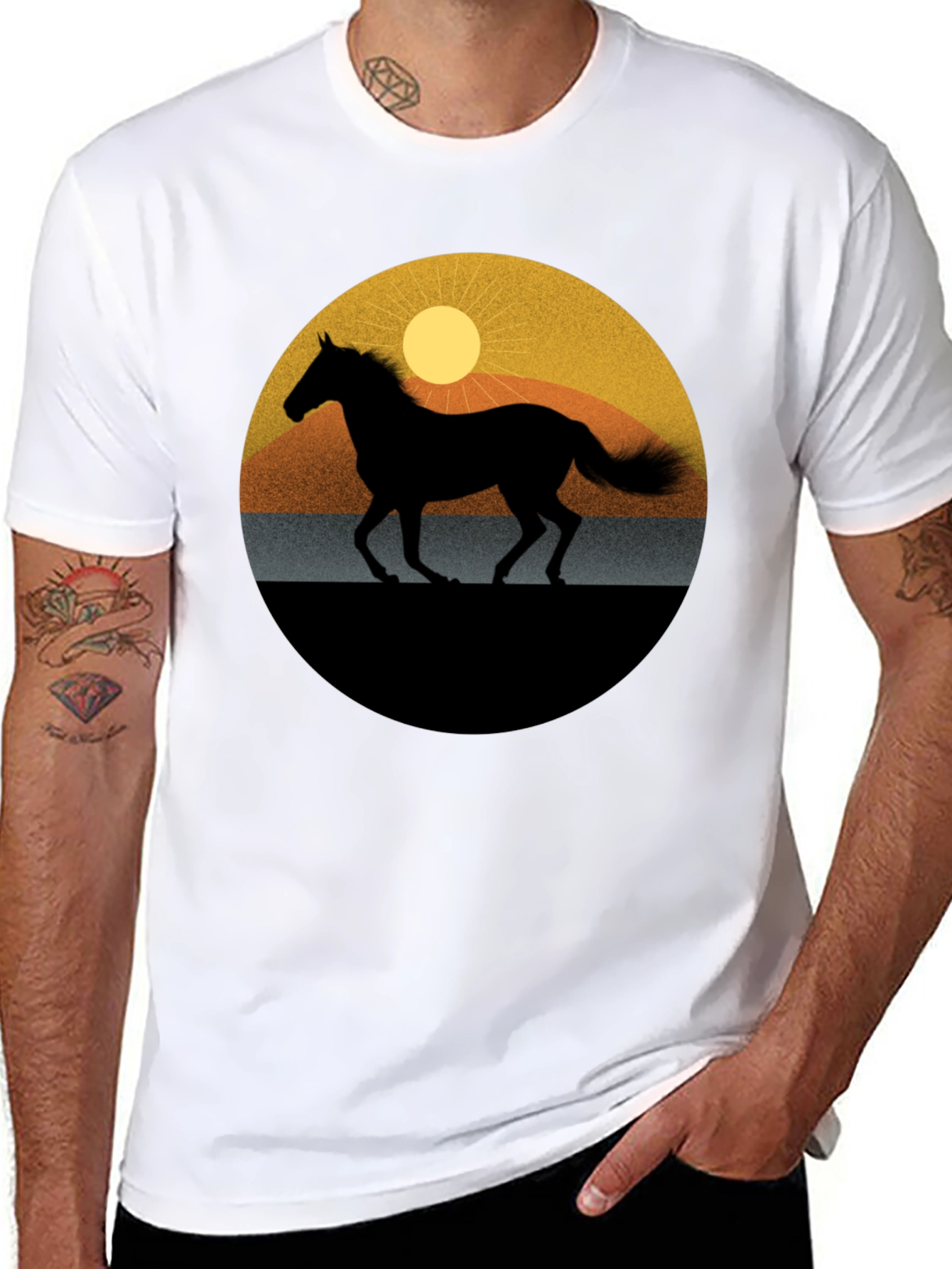 Black Horse Silhouette Graphic Tee - Sunset Design view 8