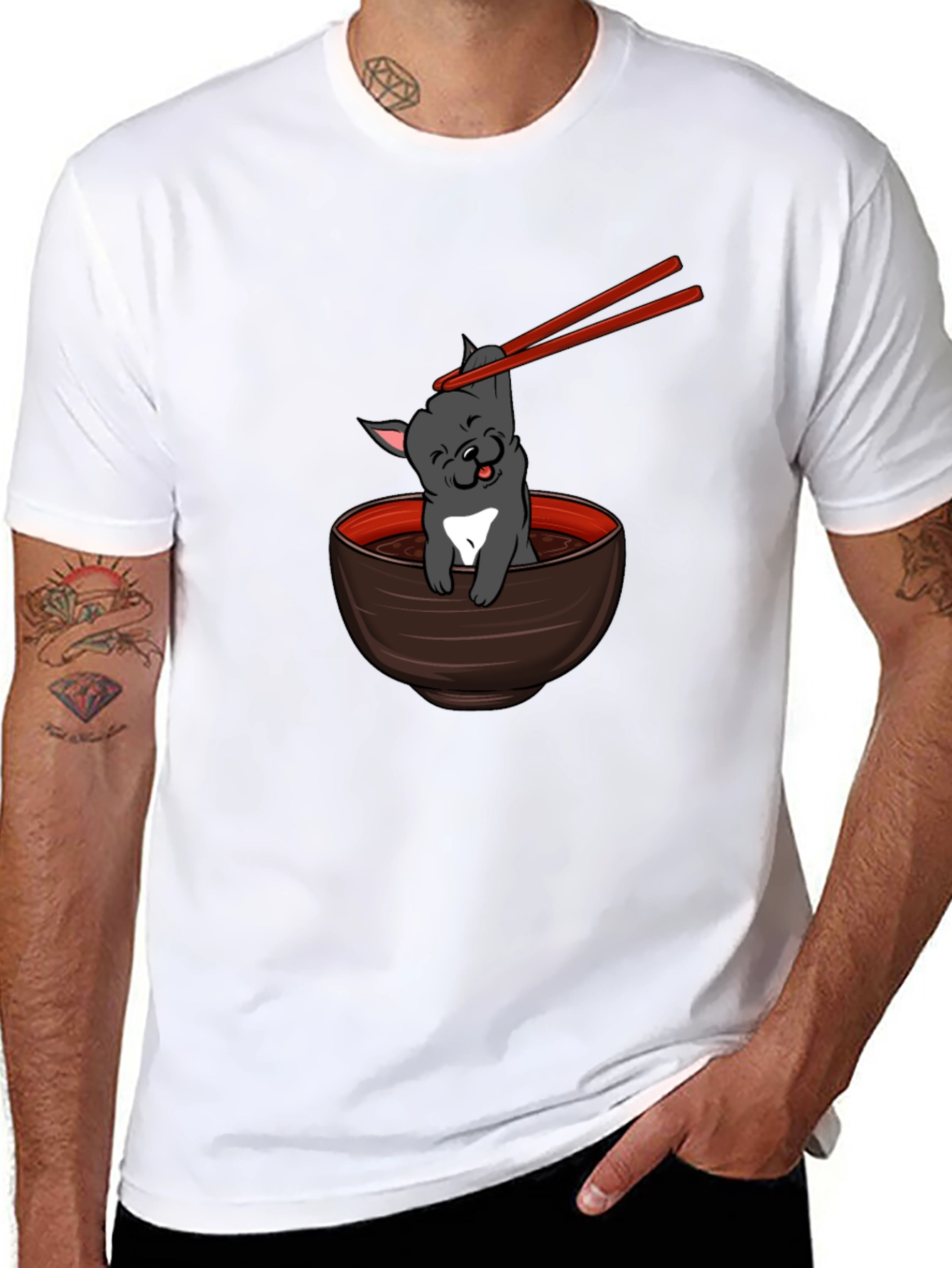 Black Ramen Dog T-Shirt - Cute Japanese Noodle Bowl view 8