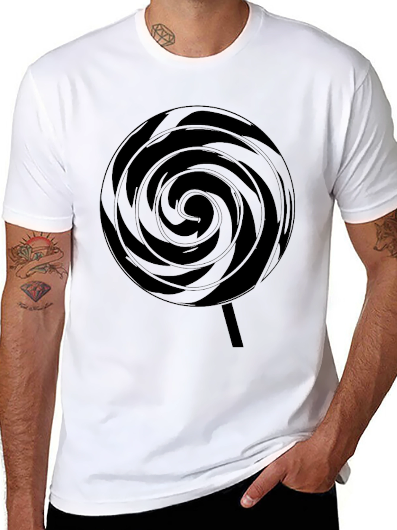 Black Swirl Lollipop Graphic Black T-Shirt view 8