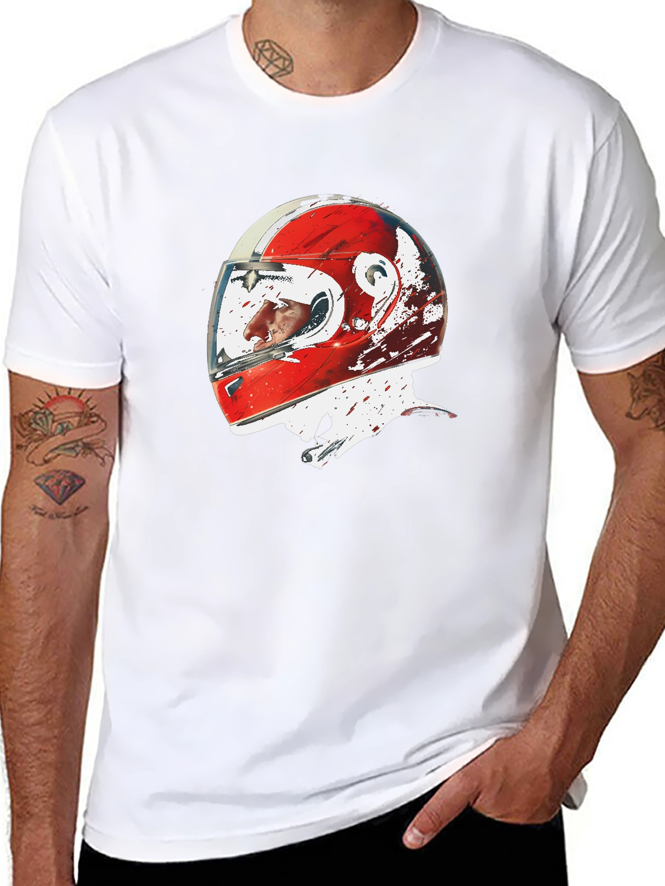 Black Racing Helmet Graphic Tee - Motorsport Fan Apparel view 8