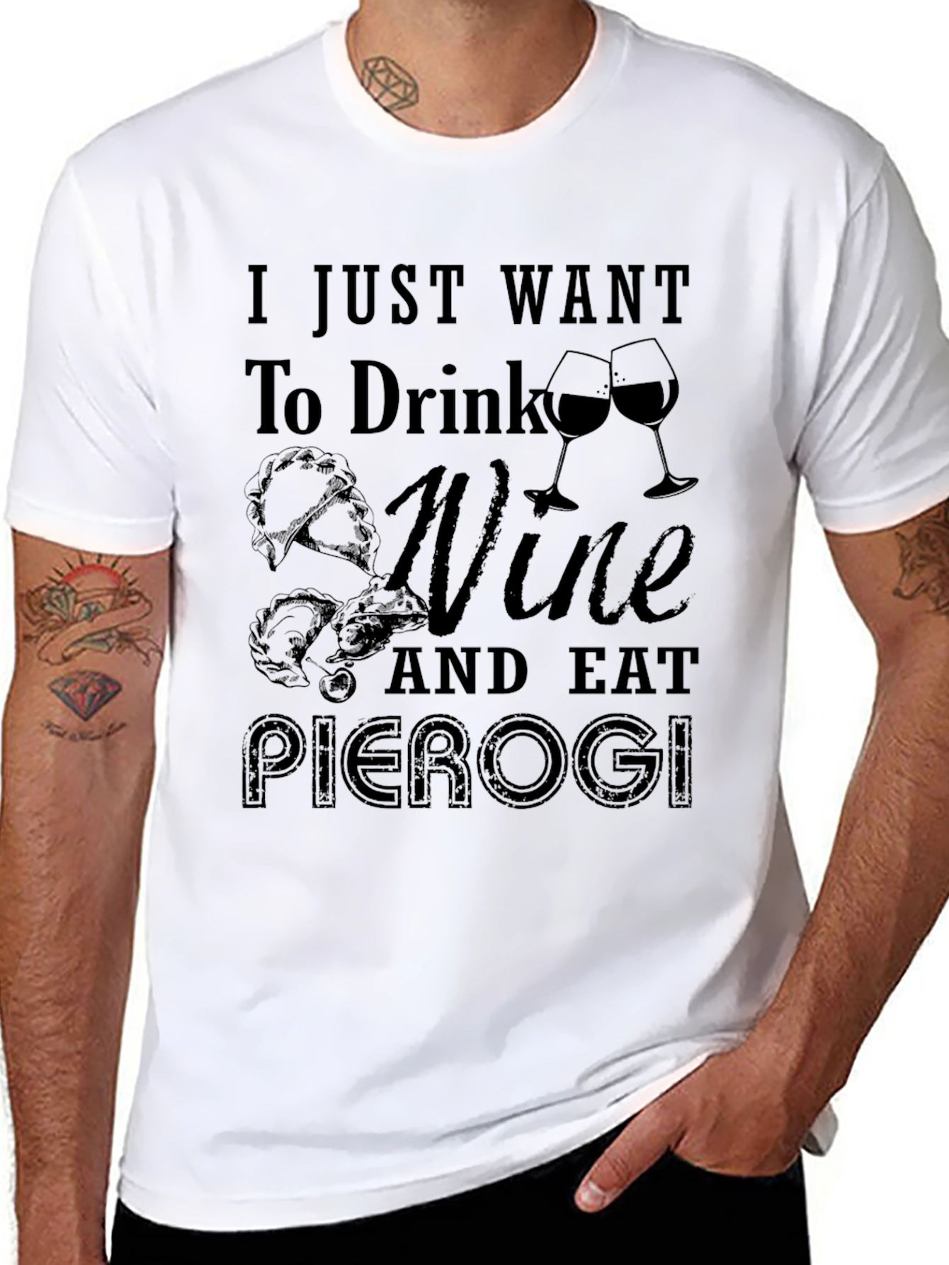 Black Wine and Pierogi T-Shirt - Foodie Tee view 8