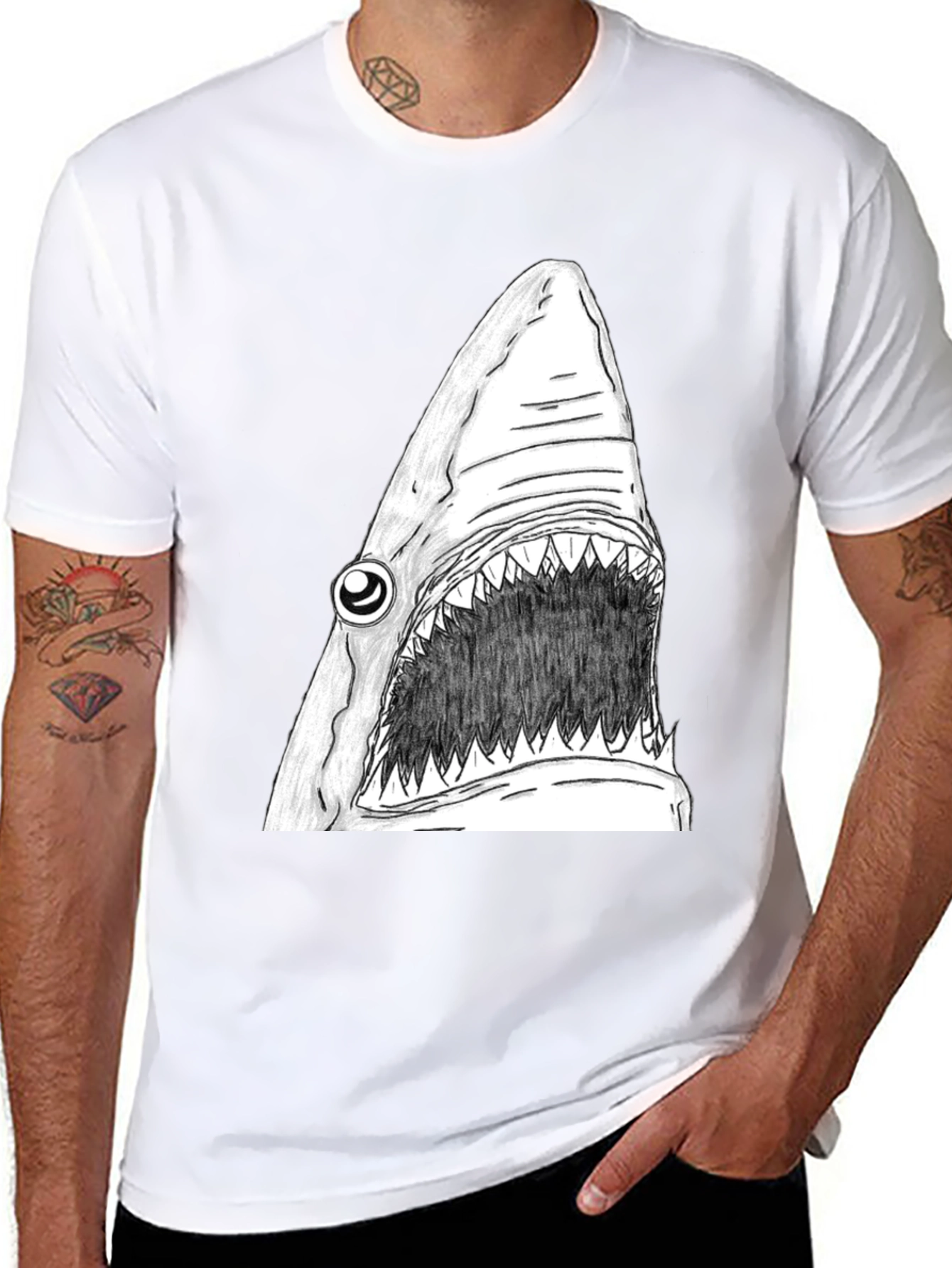 Black Shark Graphic Tee - Men's Black Cotton T-Shirt view 8