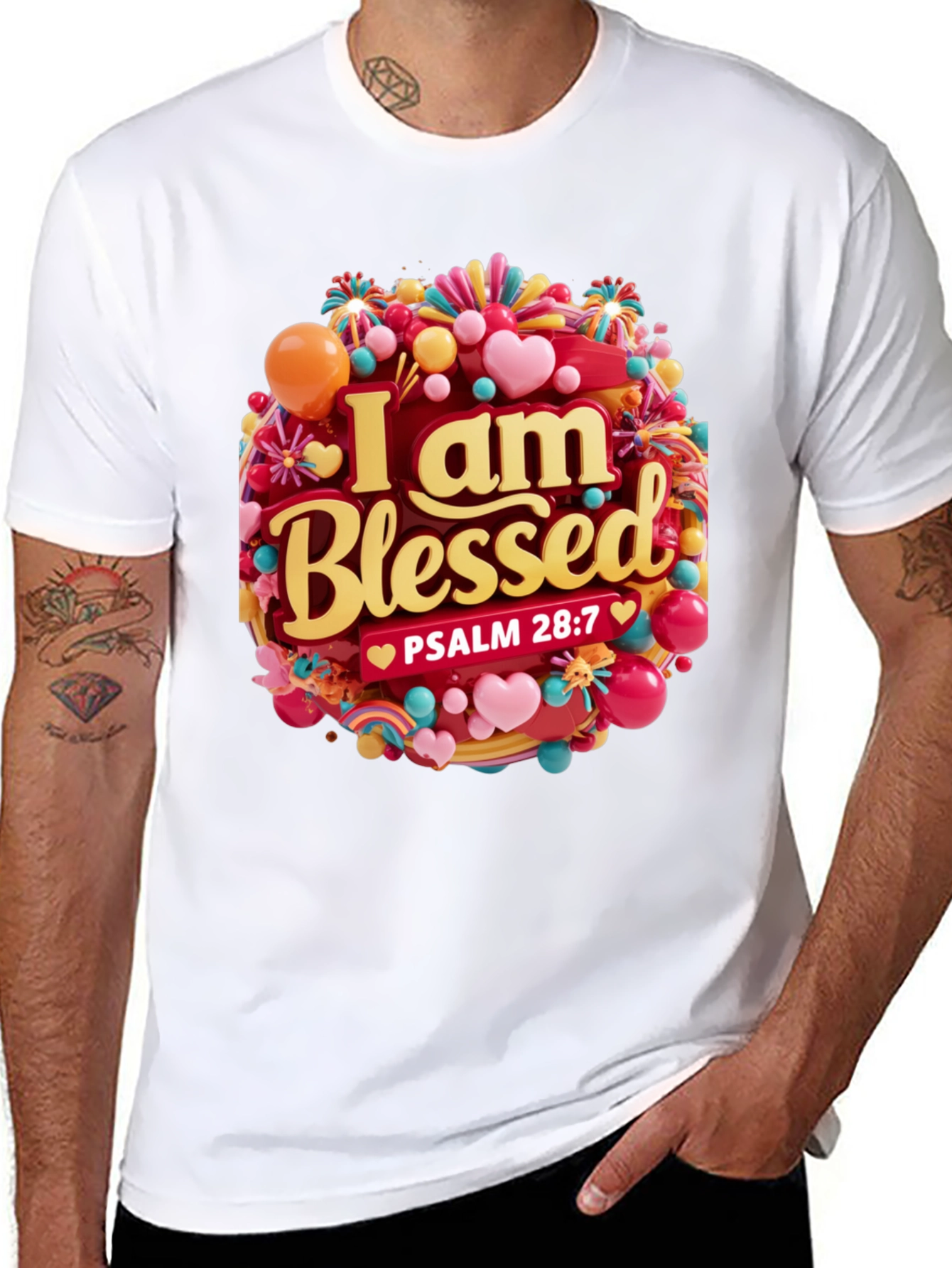 Black I Am Blessed T-Shirt - Psalm 28:7 - Christian Apparel view 8