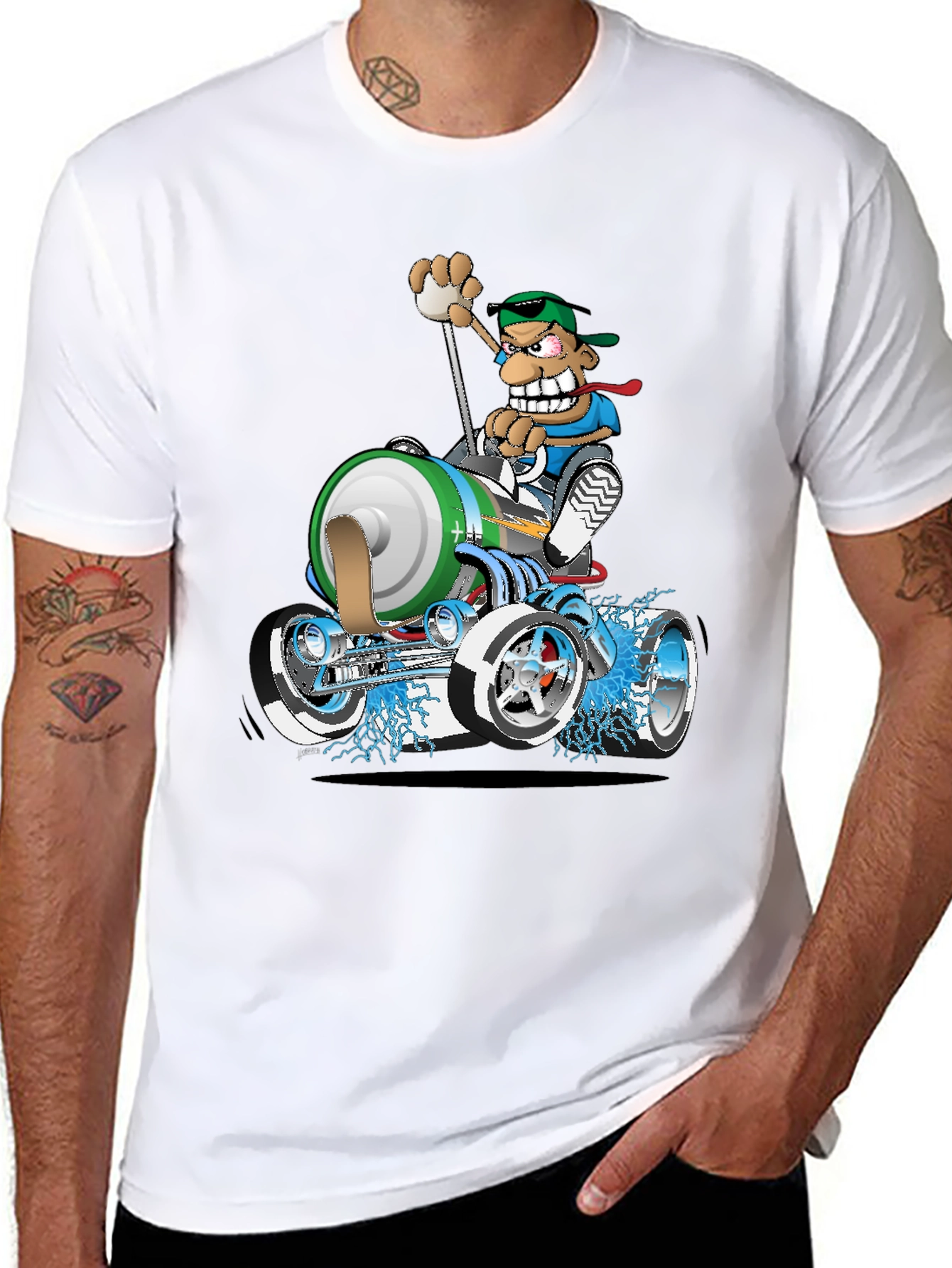 Black Cartoon Race Car T-Shirt view 8