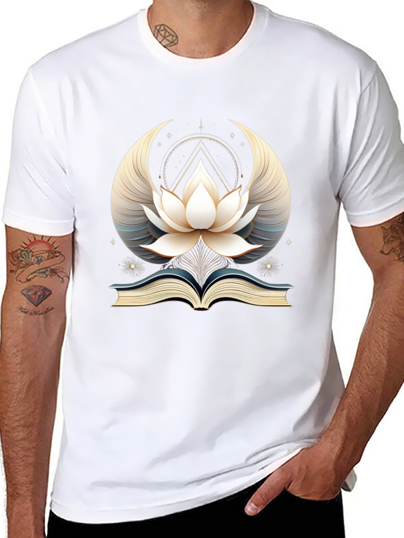 Black Mystic Lotus Book Graphic Tee - Unisex Black T-Shirt view 8