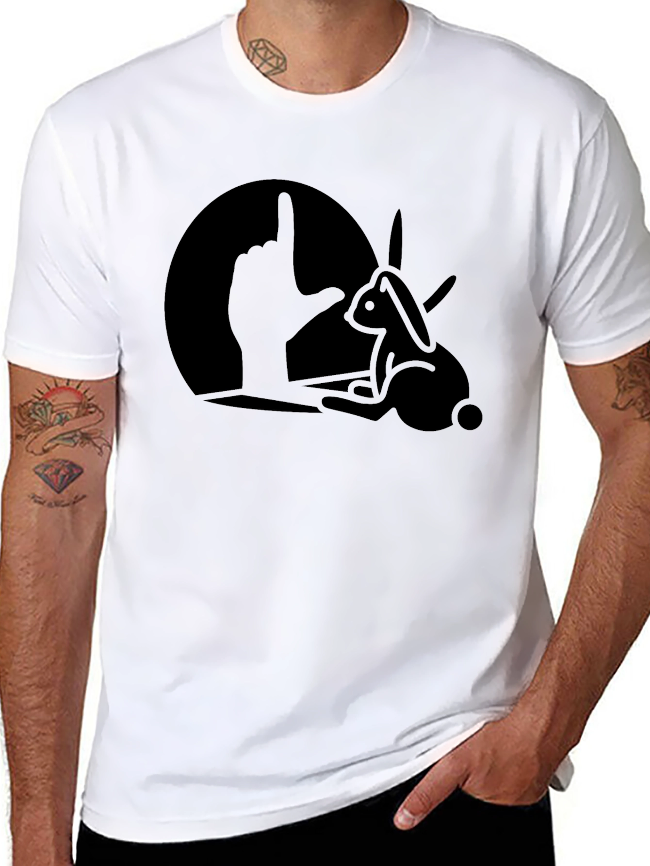 Black Rabbit Shadow Puppet Men's Graphic T-Shirt view 8