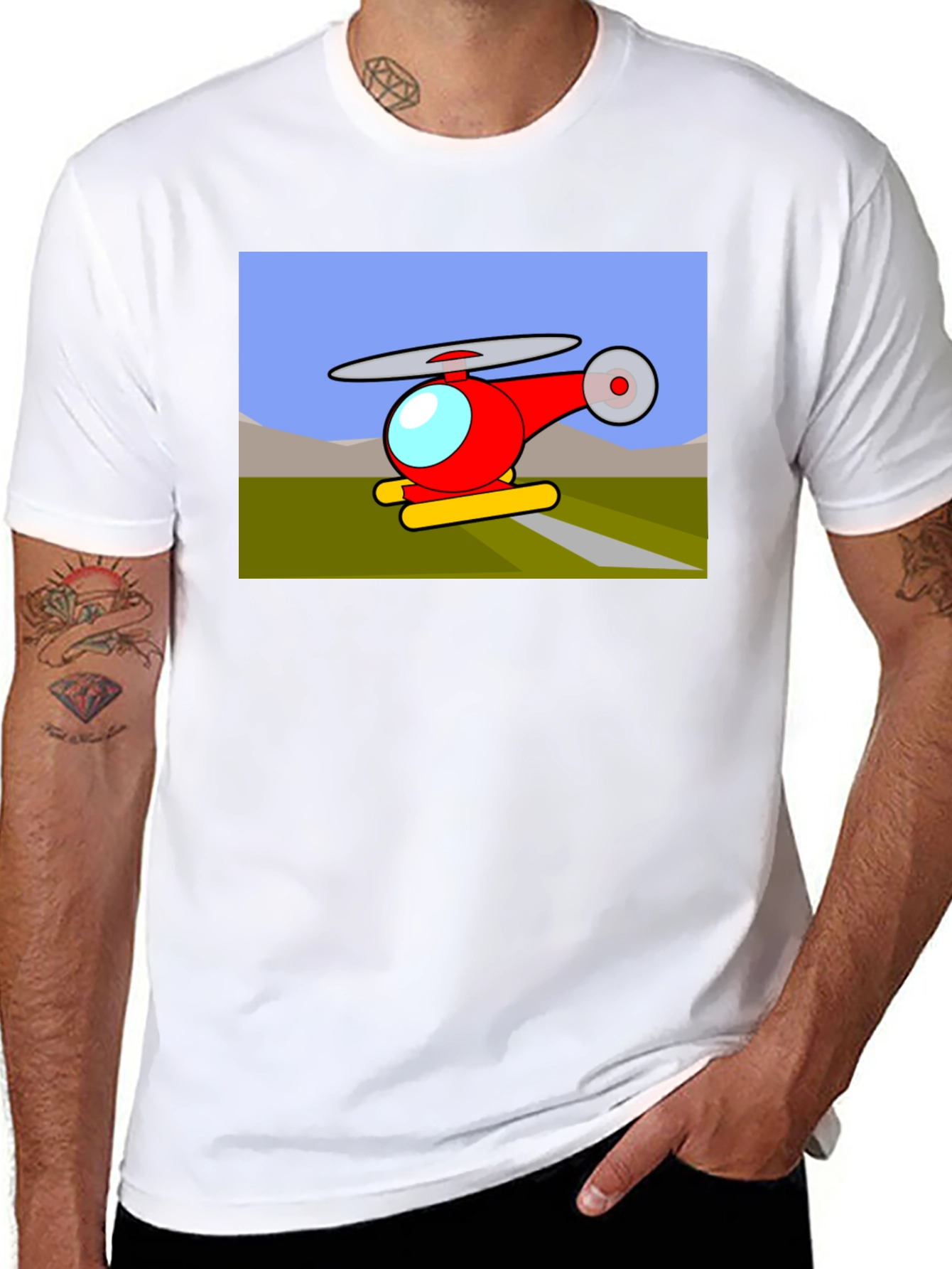 Black Cartoon Helicopter Graphic T-Shirt - Black view 8