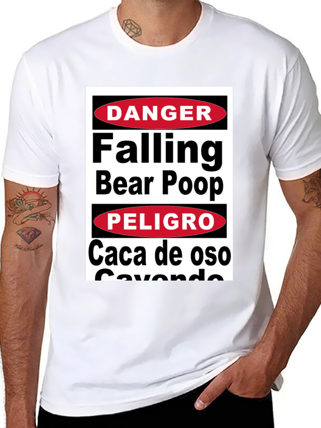 Black Danger Falling Bear Poop T-Shirt Funny Graphic Tee view 8