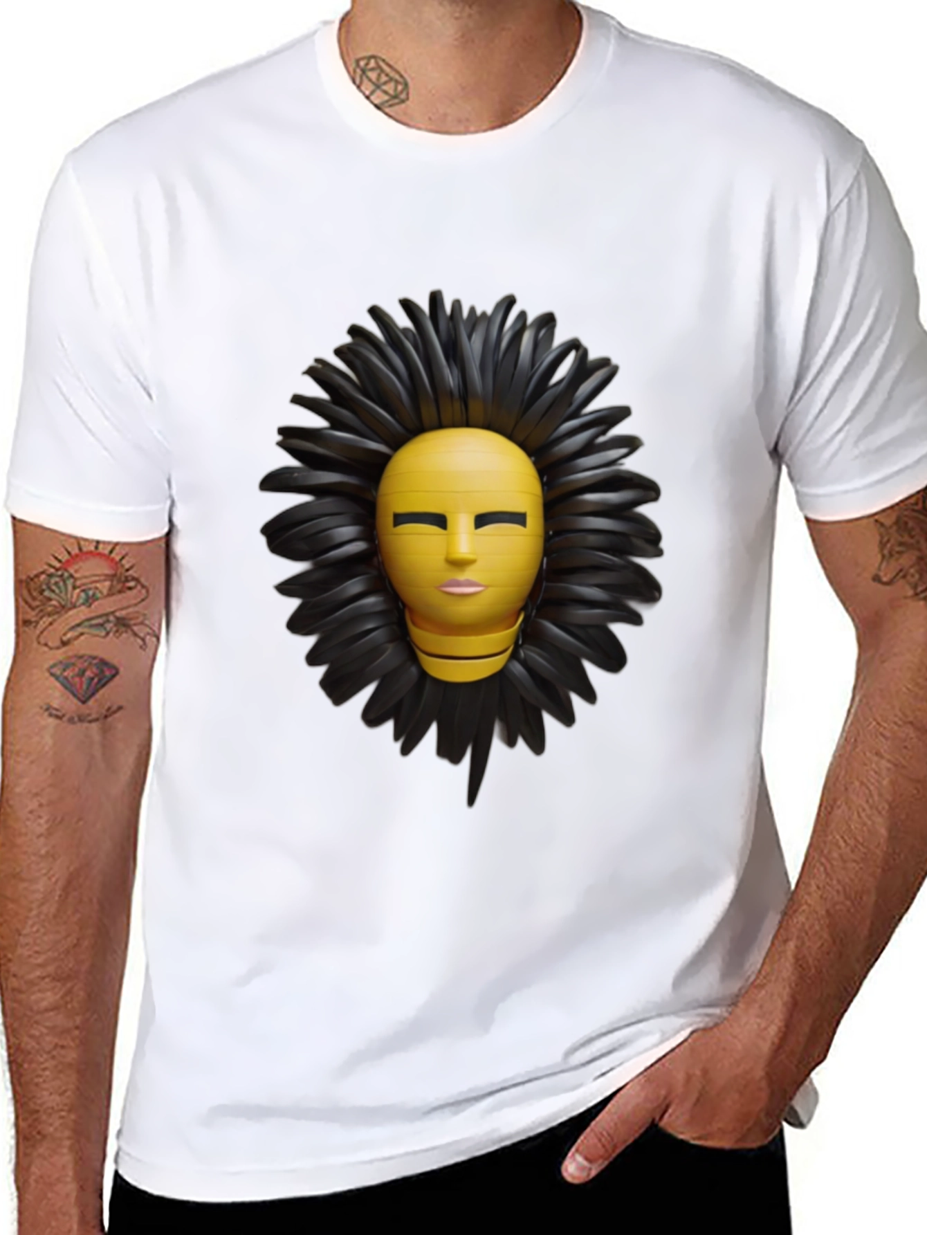 Black Abstract Face Graphic Print T-Shirt view 8