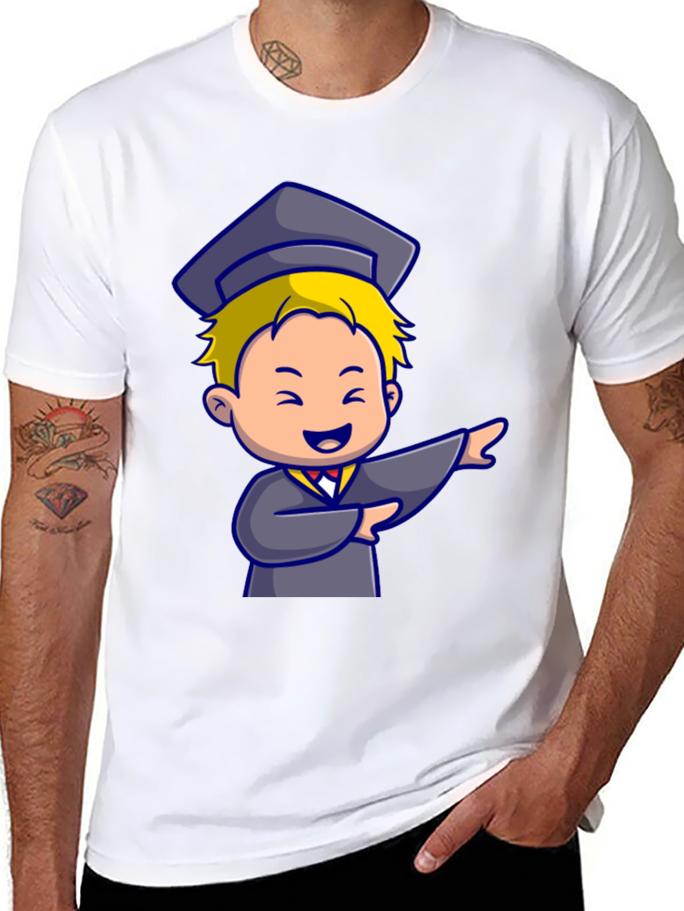 Black Graduation Cartoon Graphic T-Shirt view 8