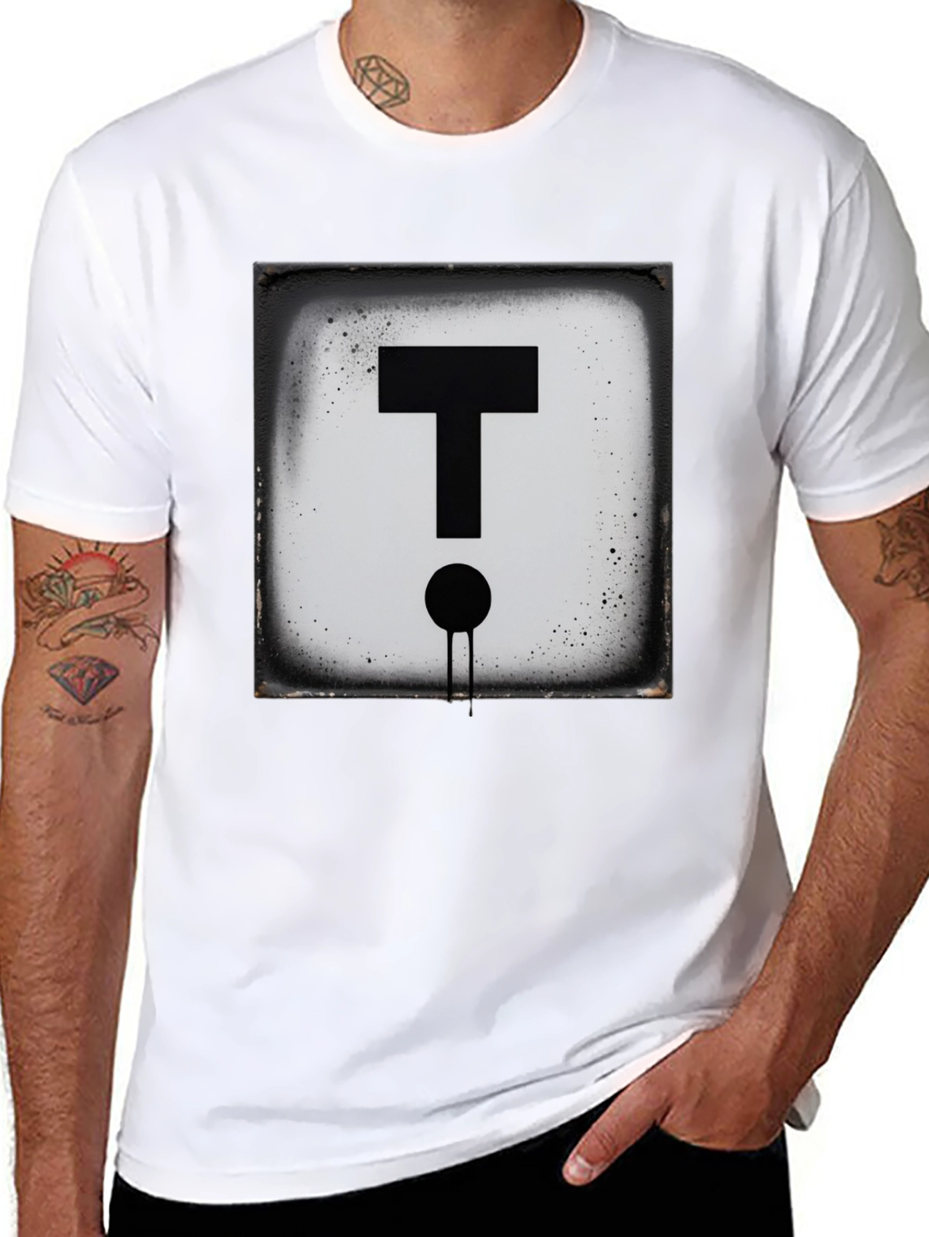 Black Modern Letter 'T' Graphic Black T-Shirt view 8