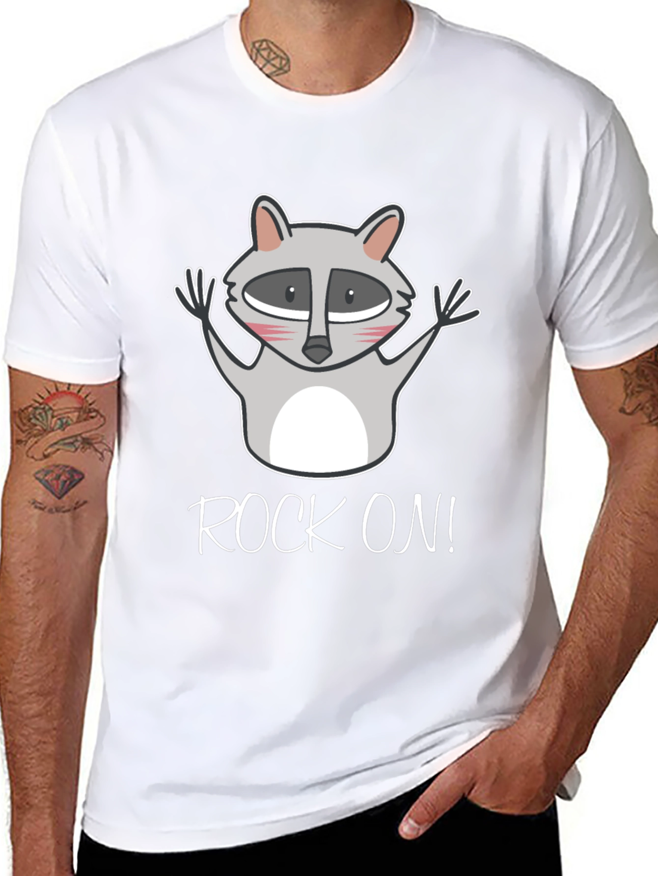 Black Rock On Raccoon Graphic Tee - Black Cotton T-Shirt view 8