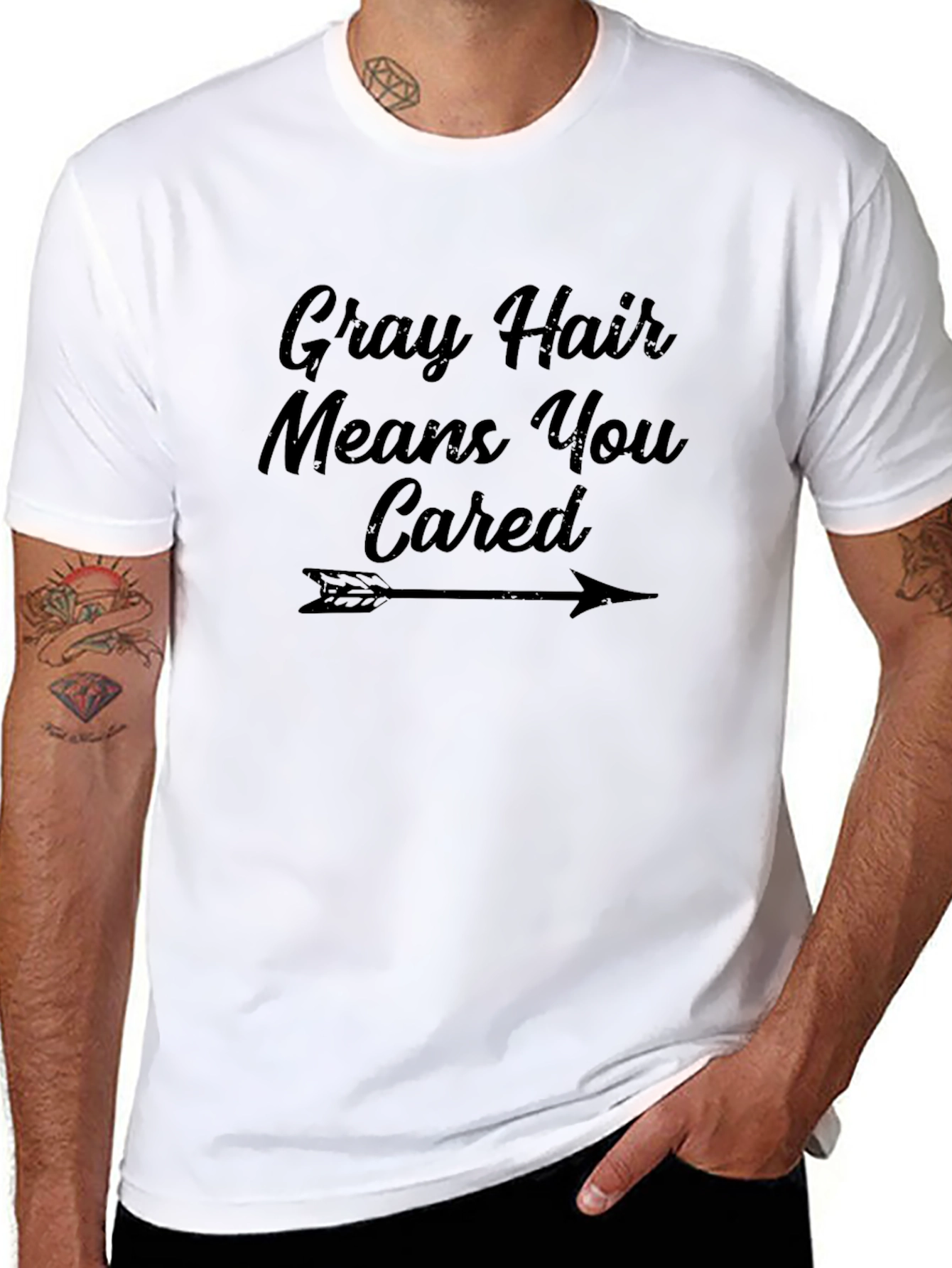 Black Gray Hair Means You Cared Graphic Tee view 8