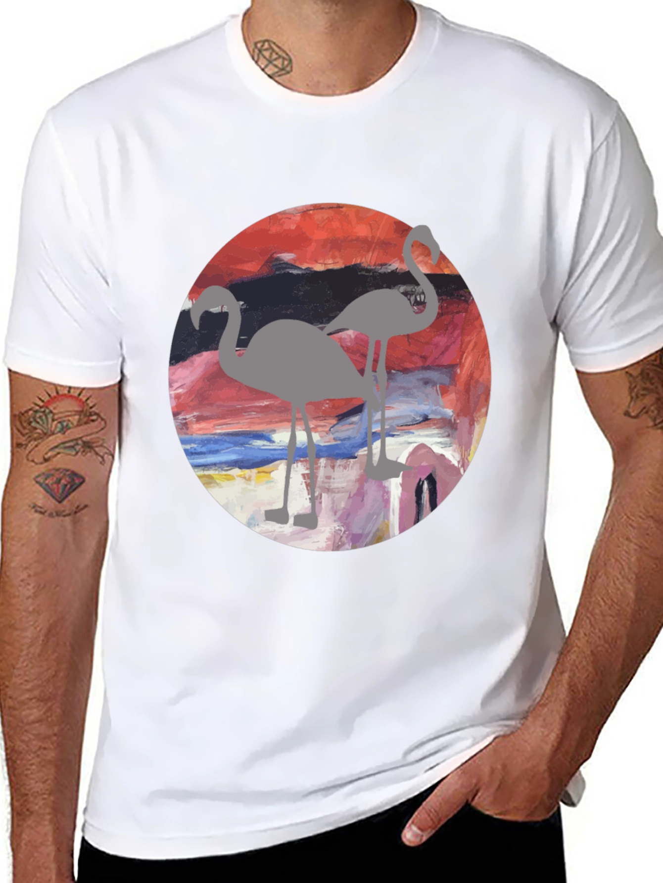 Black Flamingo Sunset Graphic Tee - Stylish Men's T-Shirt view 8