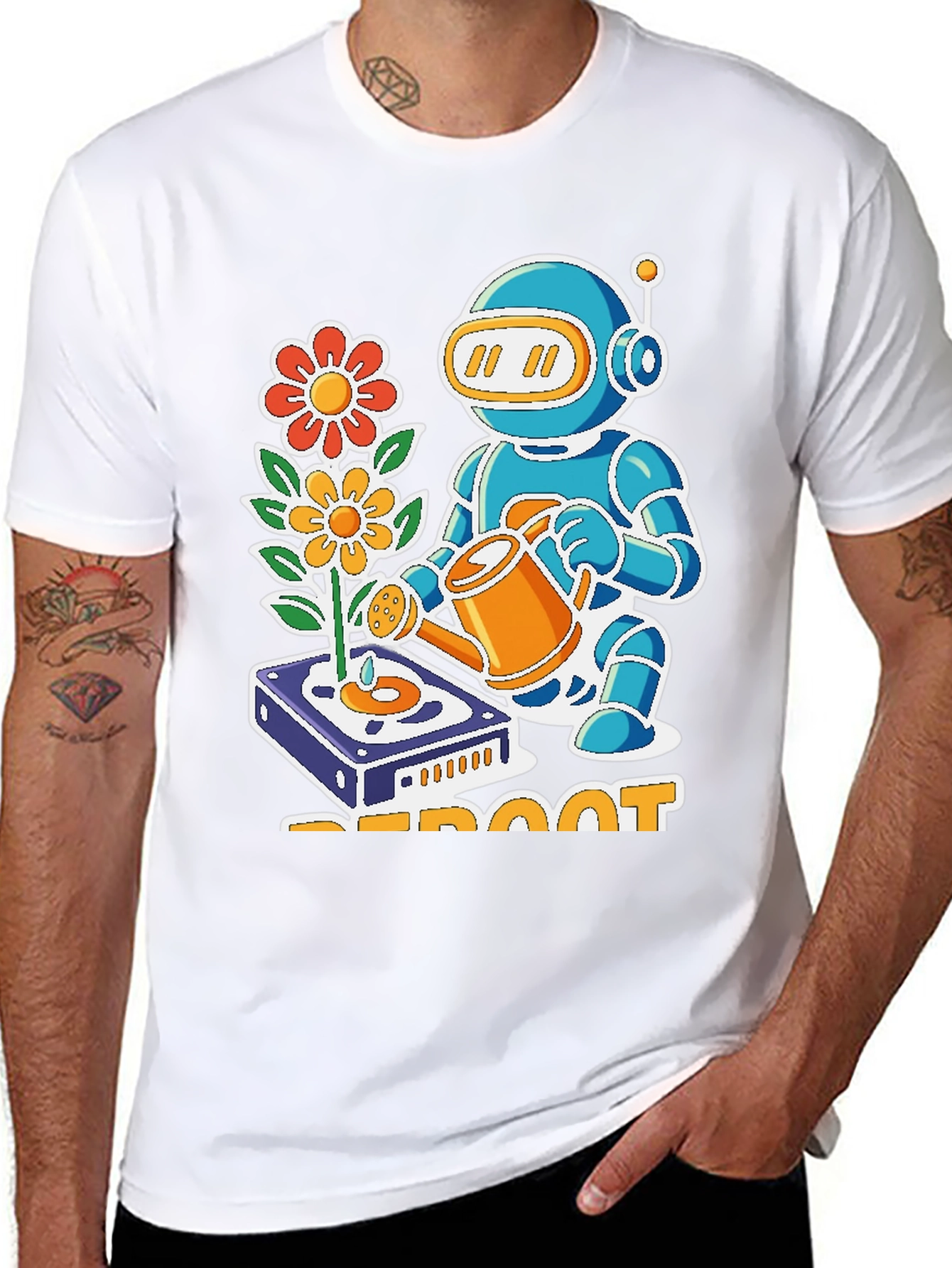 Black Reboot Robot Gardener Graphic T-Shirt - Black view 8