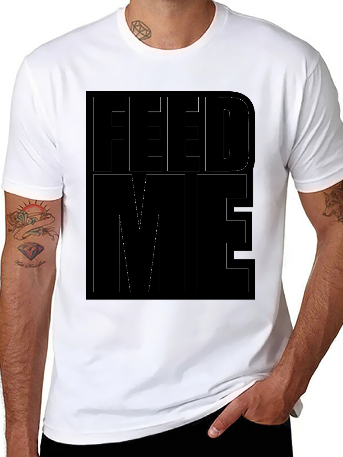 Black Feed Me Graphic Print Black T-Shirt view 8
