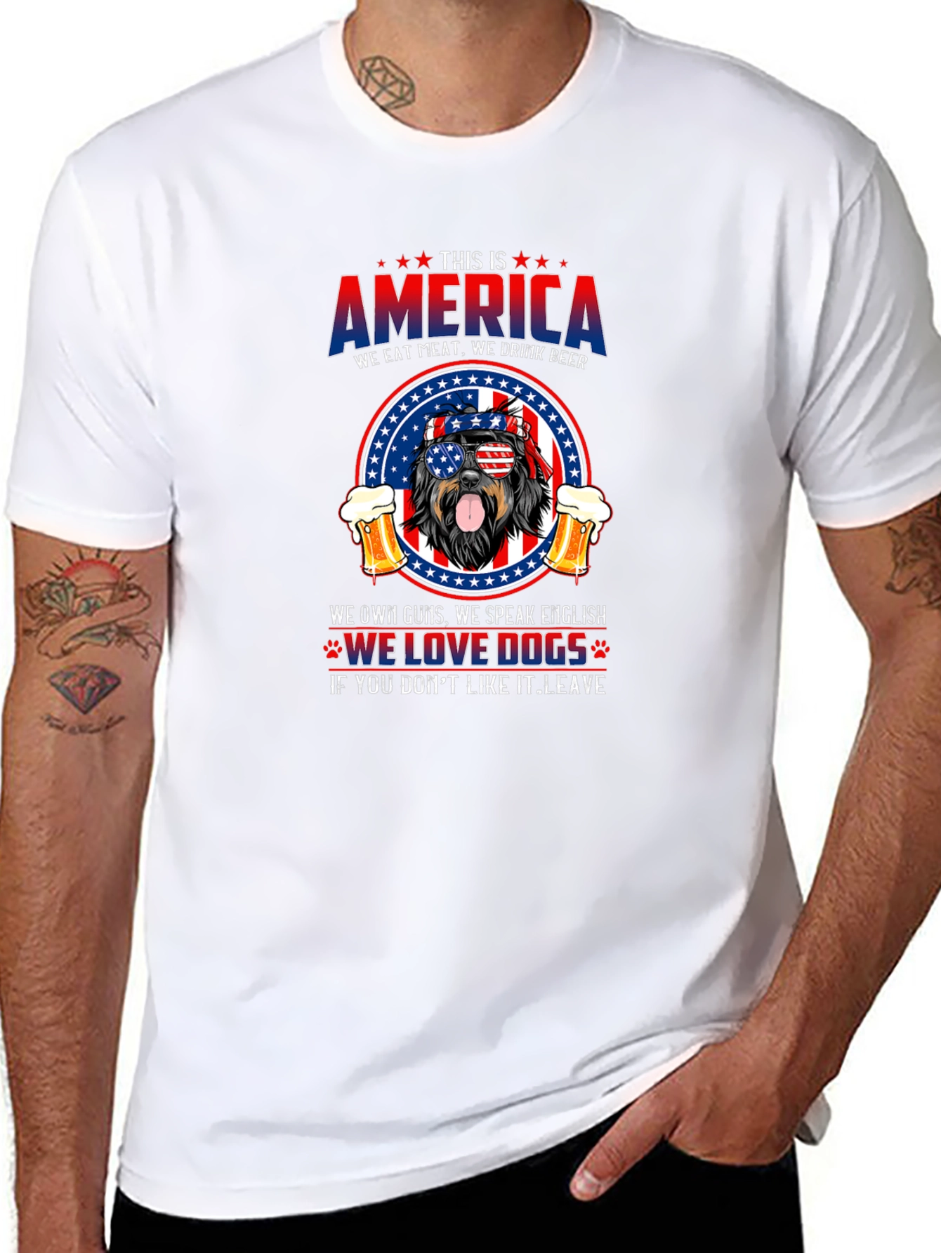 Black Patriotic Dog T-Shirt: America, Meat, Beer, and Dogs view 8