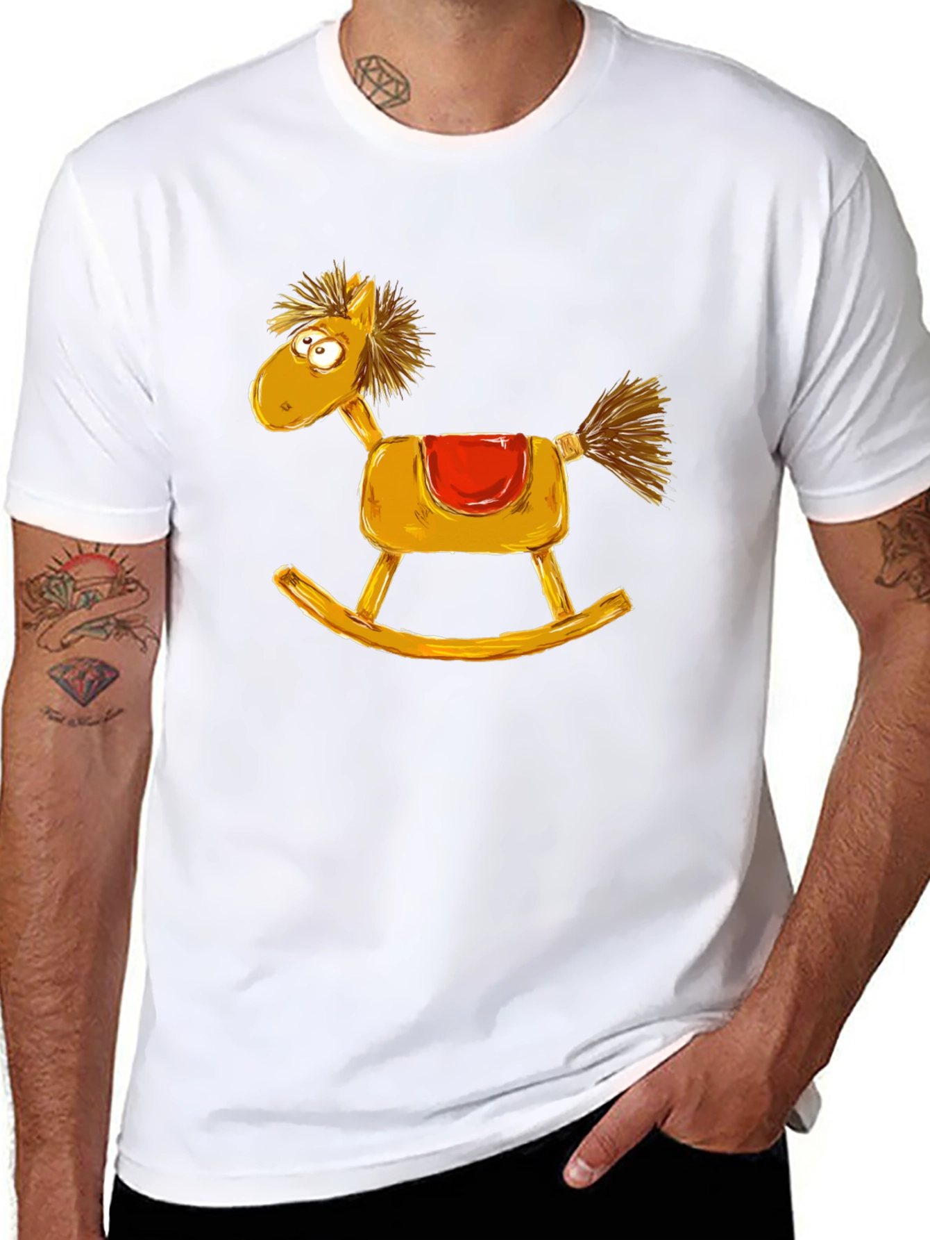 Black Rocking Horse Graphic Tee - Quirky Style view 8
