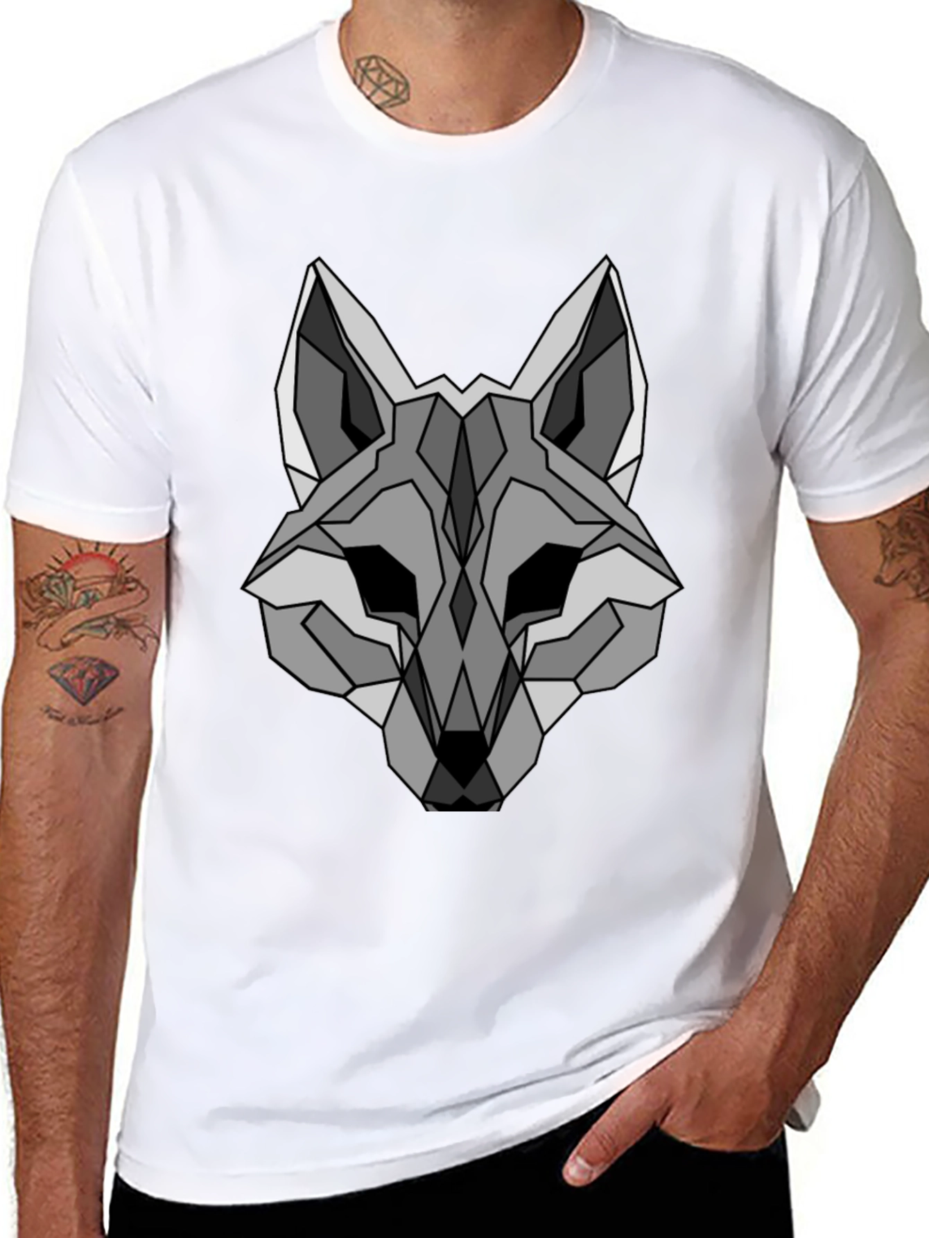 Black Geometric Wolf Graphic T-Shirt - Sleek, Modern Design view 8