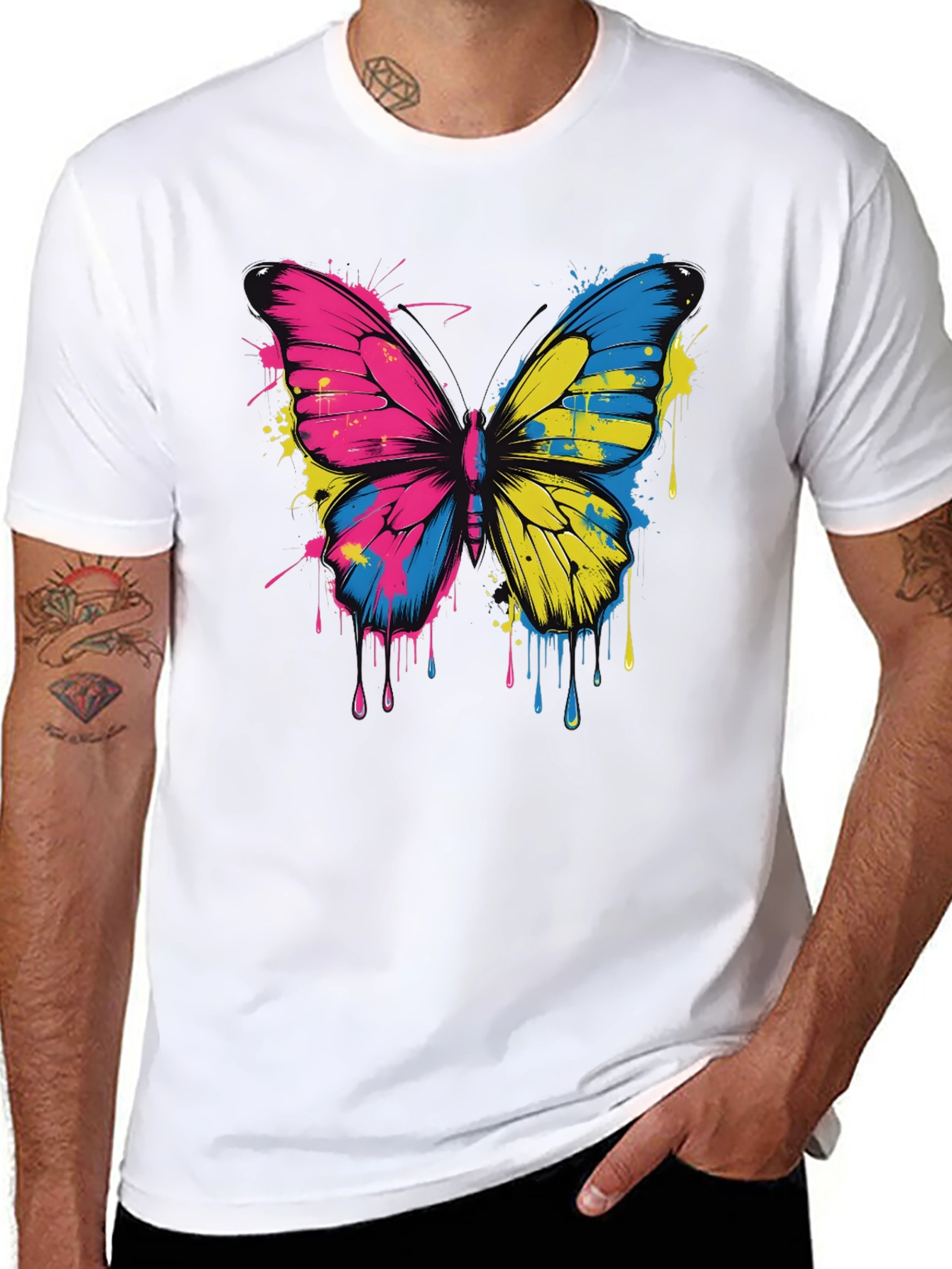 Black Butterfly Splash Tee - Colorful Graphic T-Shirt view 8