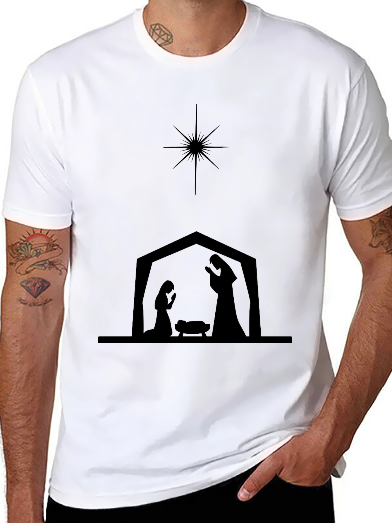 Nativity Scene Silhouette Black T-Shirt - 8