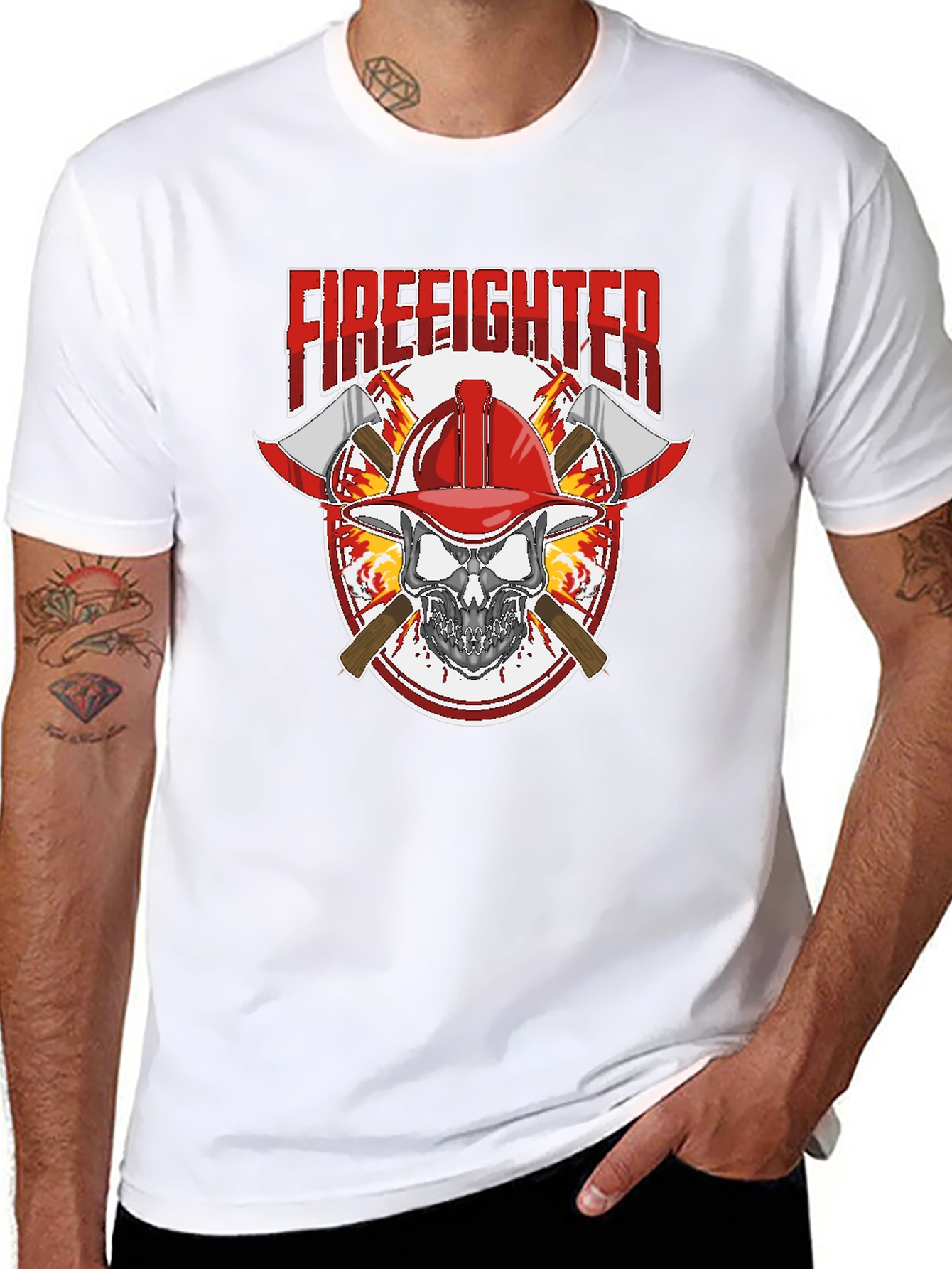 Black Firefighter Skull Graphic Tee view 8