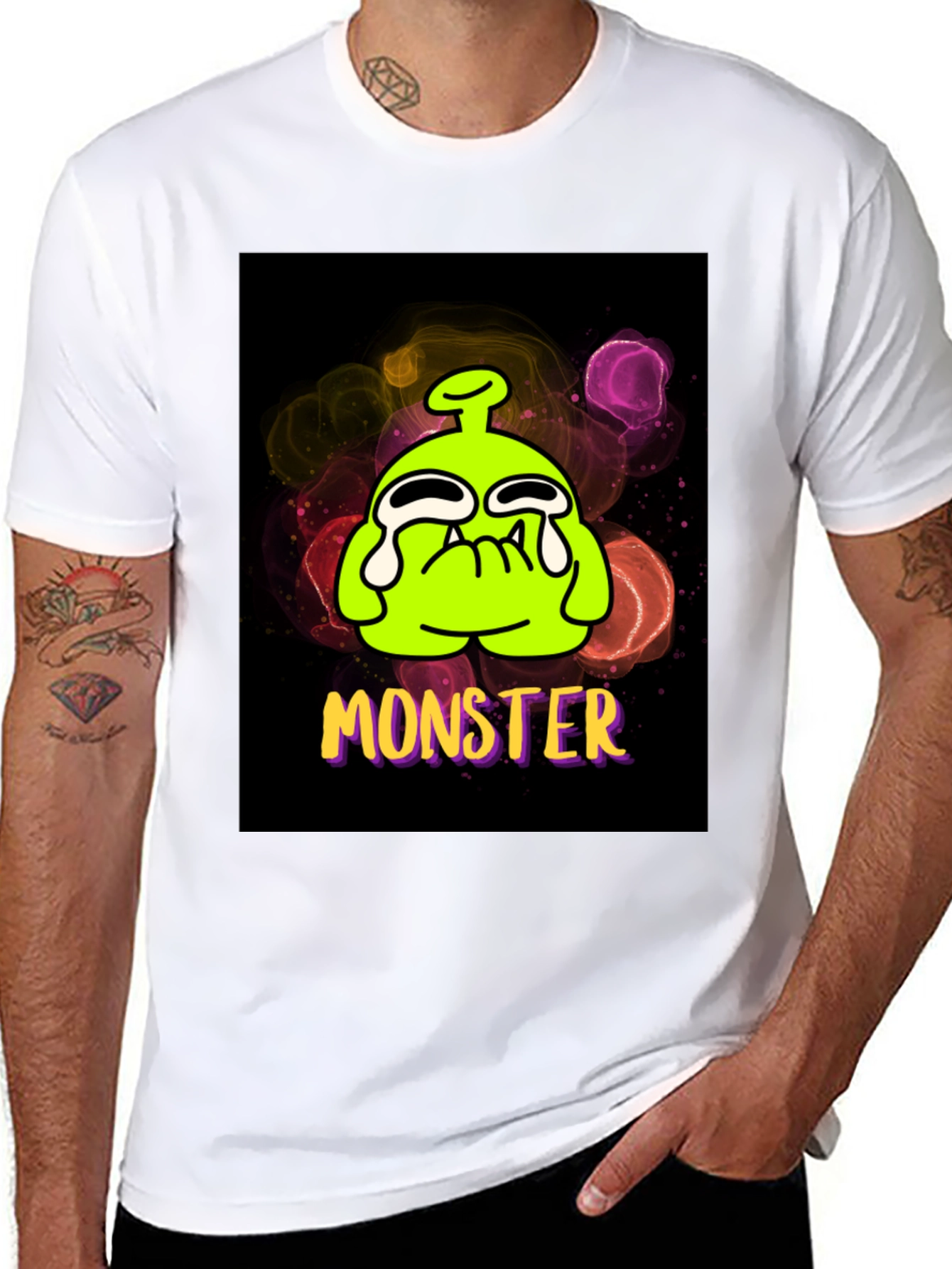 Black Monster Graphic Tee - Funny Cartoon Alien T-Shirt view 8