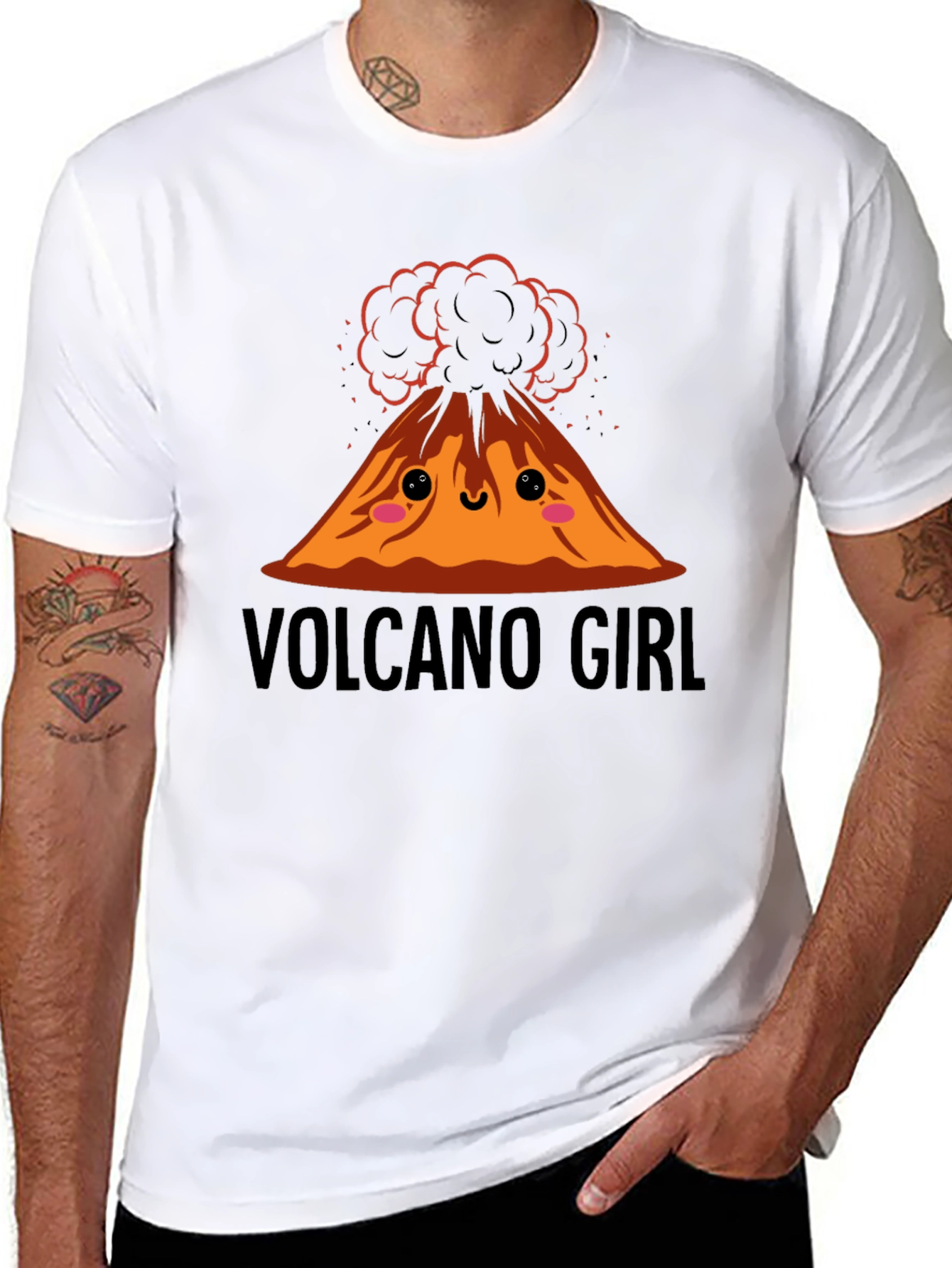 Black Volcano Girl T-Shirt: Cute Cartoon Volcano Design view 8