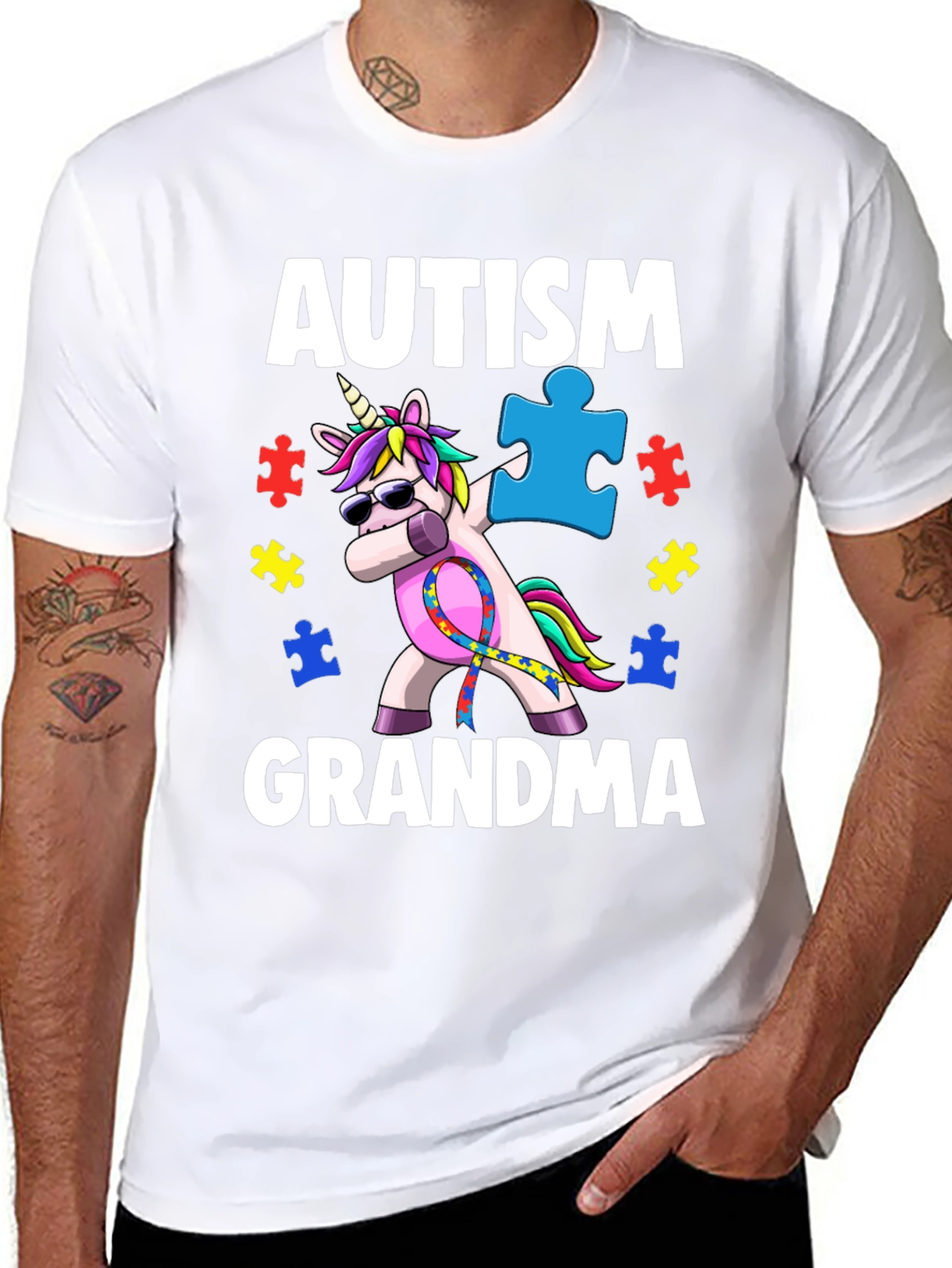 Black Autism Grandma Unicorn T-Shirt view 8