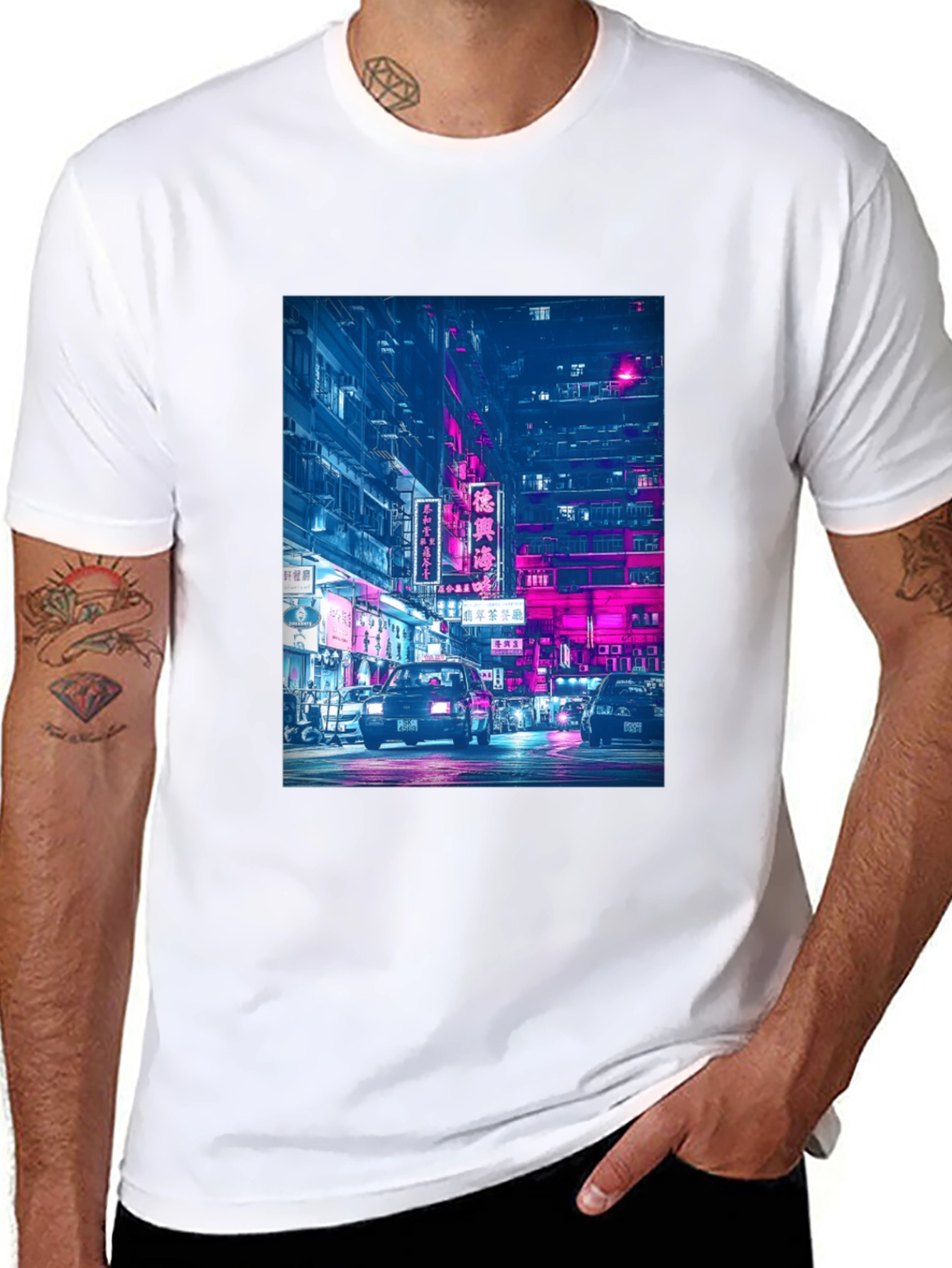 Black Night City Neon T-Shirt view 8