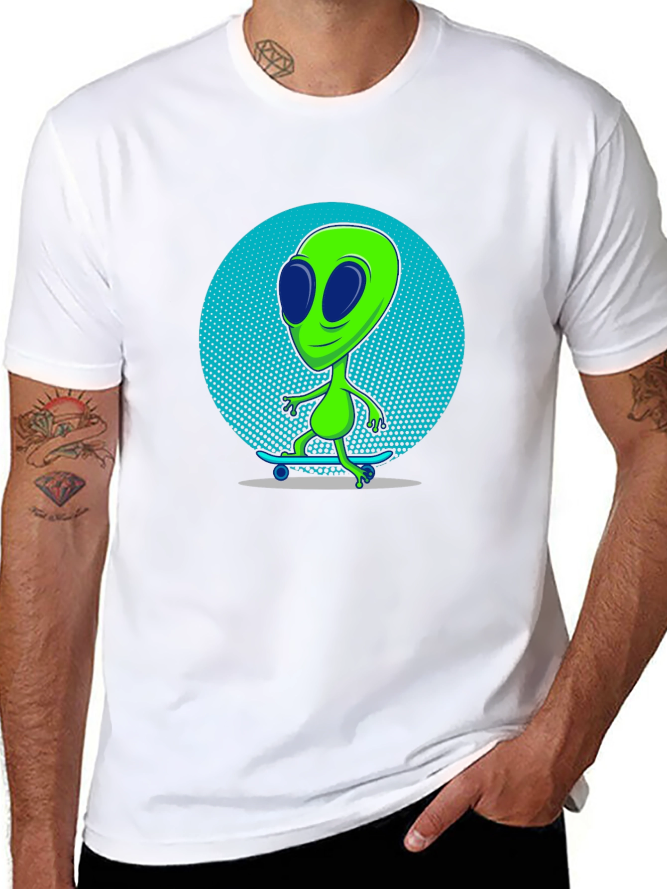 Black Alien Skateboarder Graphic T-Shirt - Black view 8