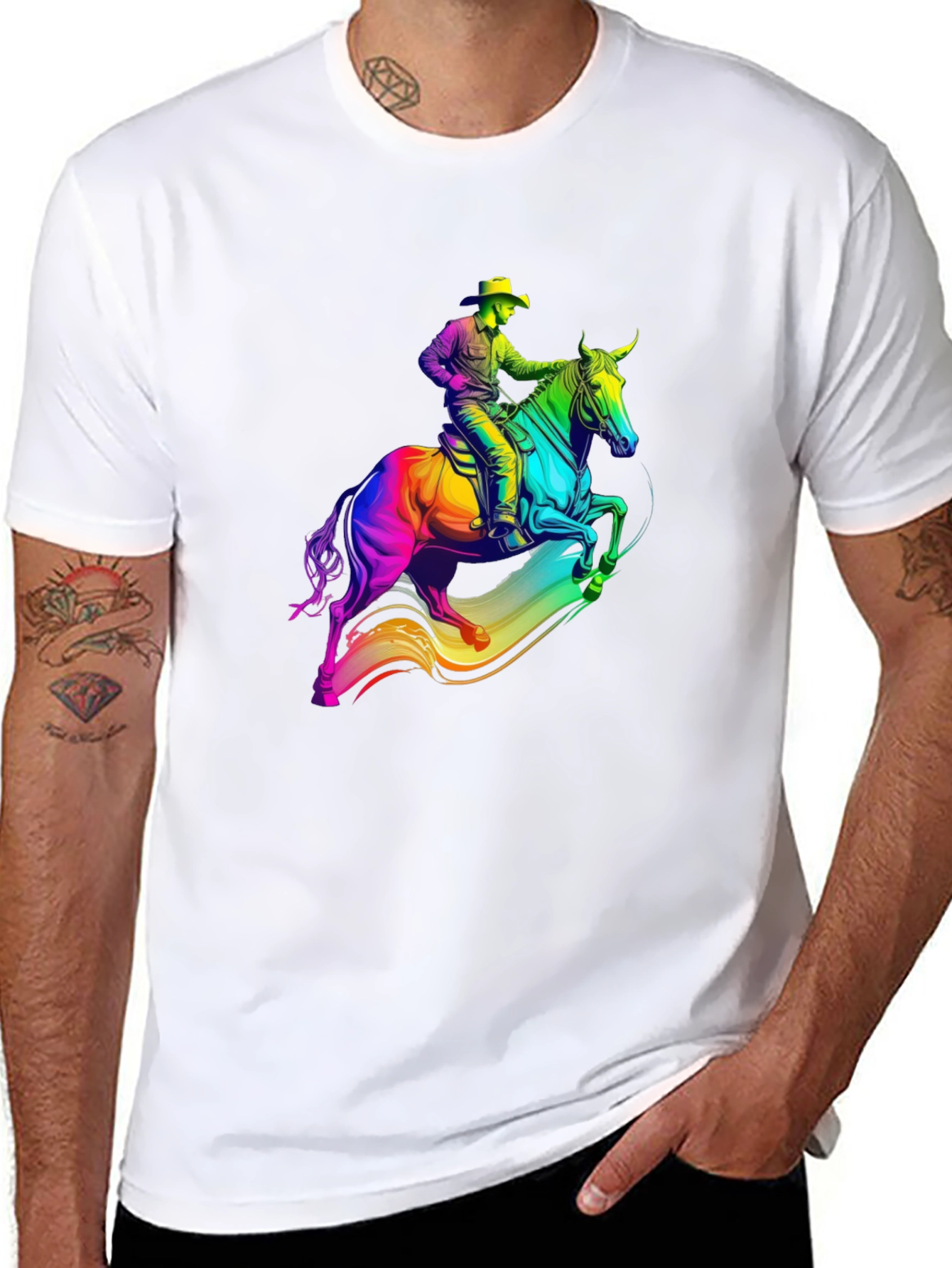 Black Rainbow Cowboy Horse Graphic T-Shirt view 8