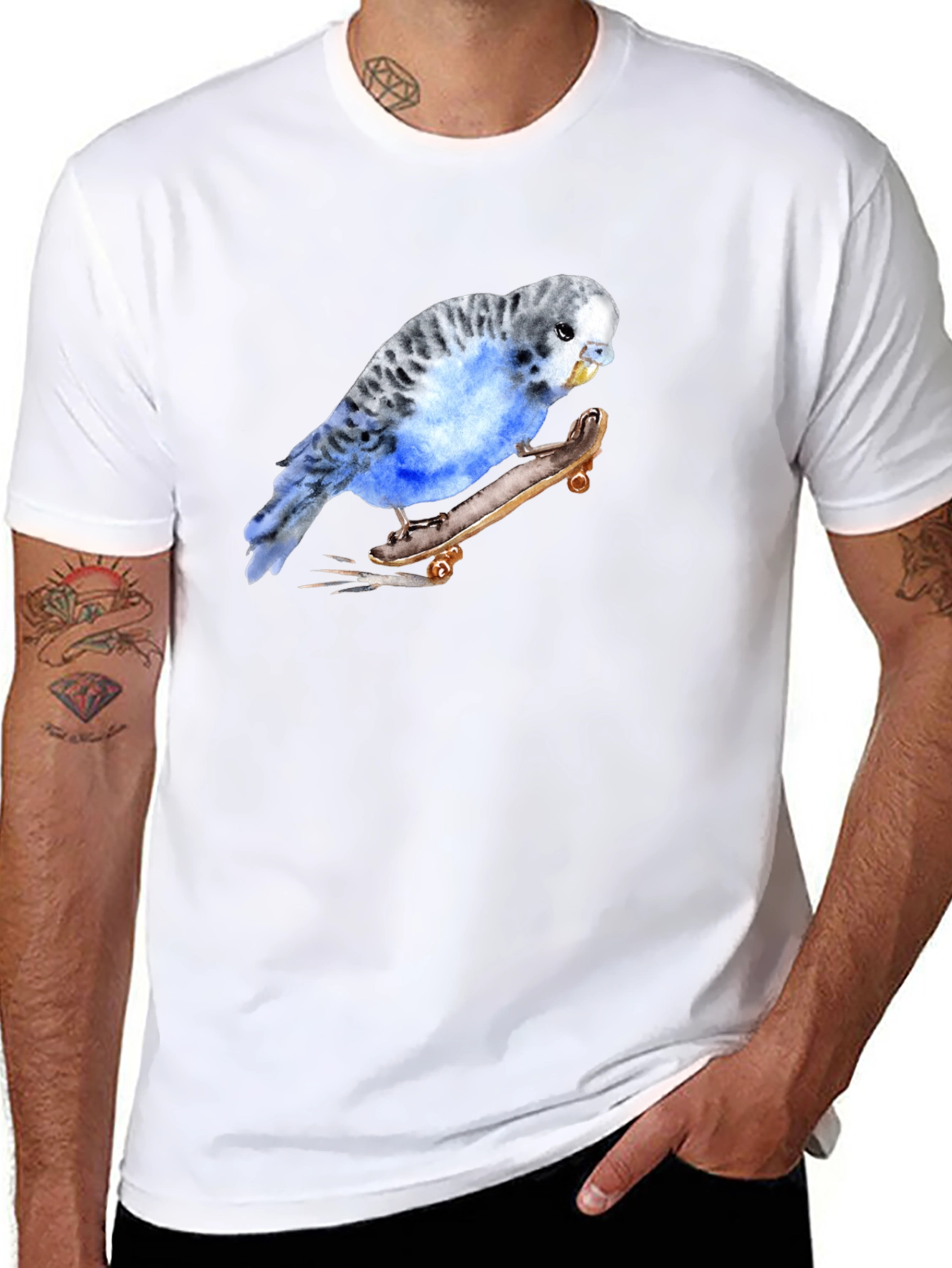 Black Parakeet Skateboard Graphic Tee - Unique Bird Lover Design view 8