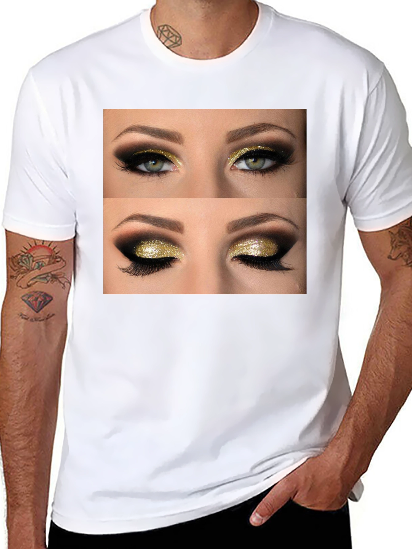 Black Glam Eyes Graphic Tee - Black Cotton Casual Wear view 8